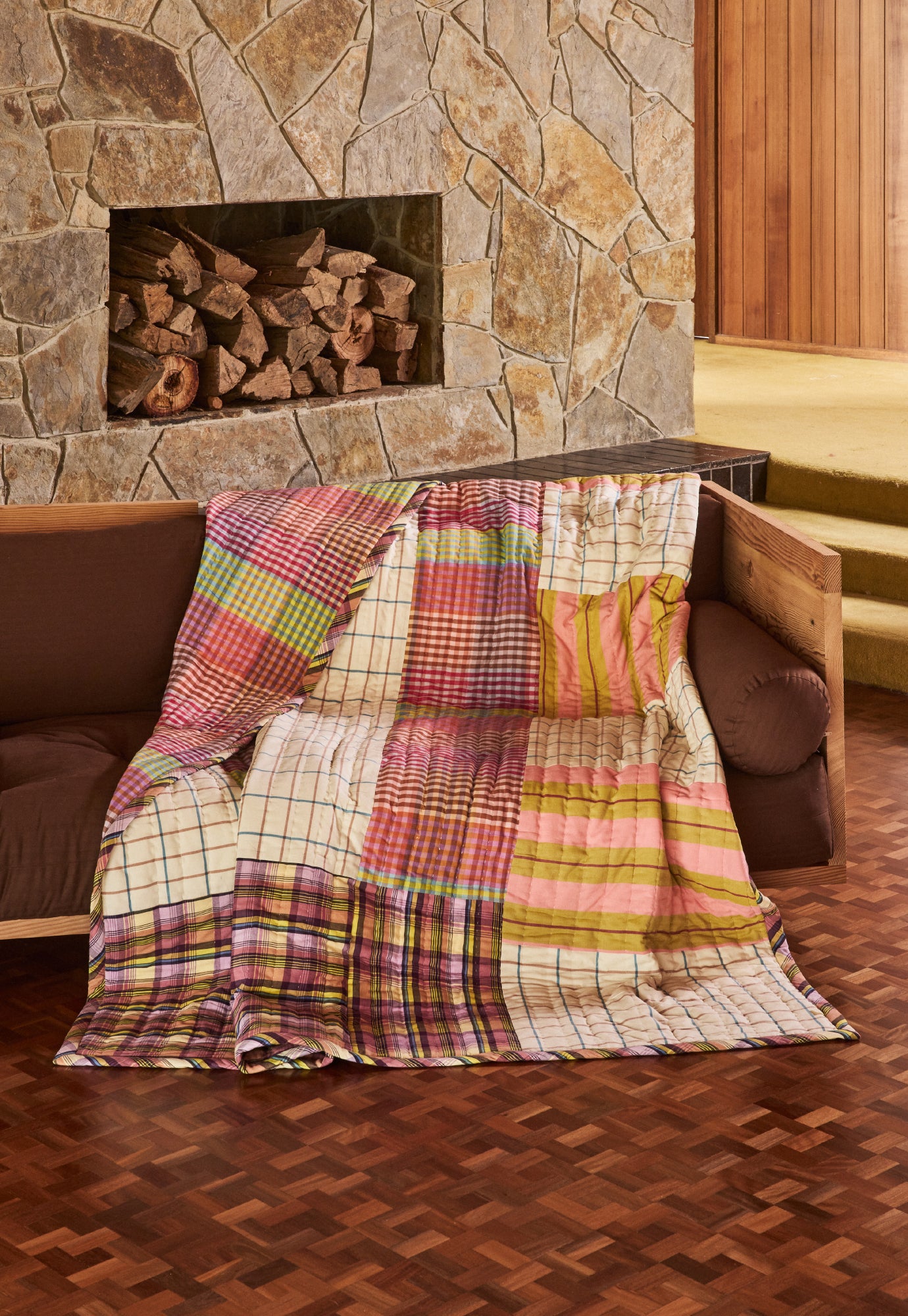 Remnant Kantha Quilt - Spring Check