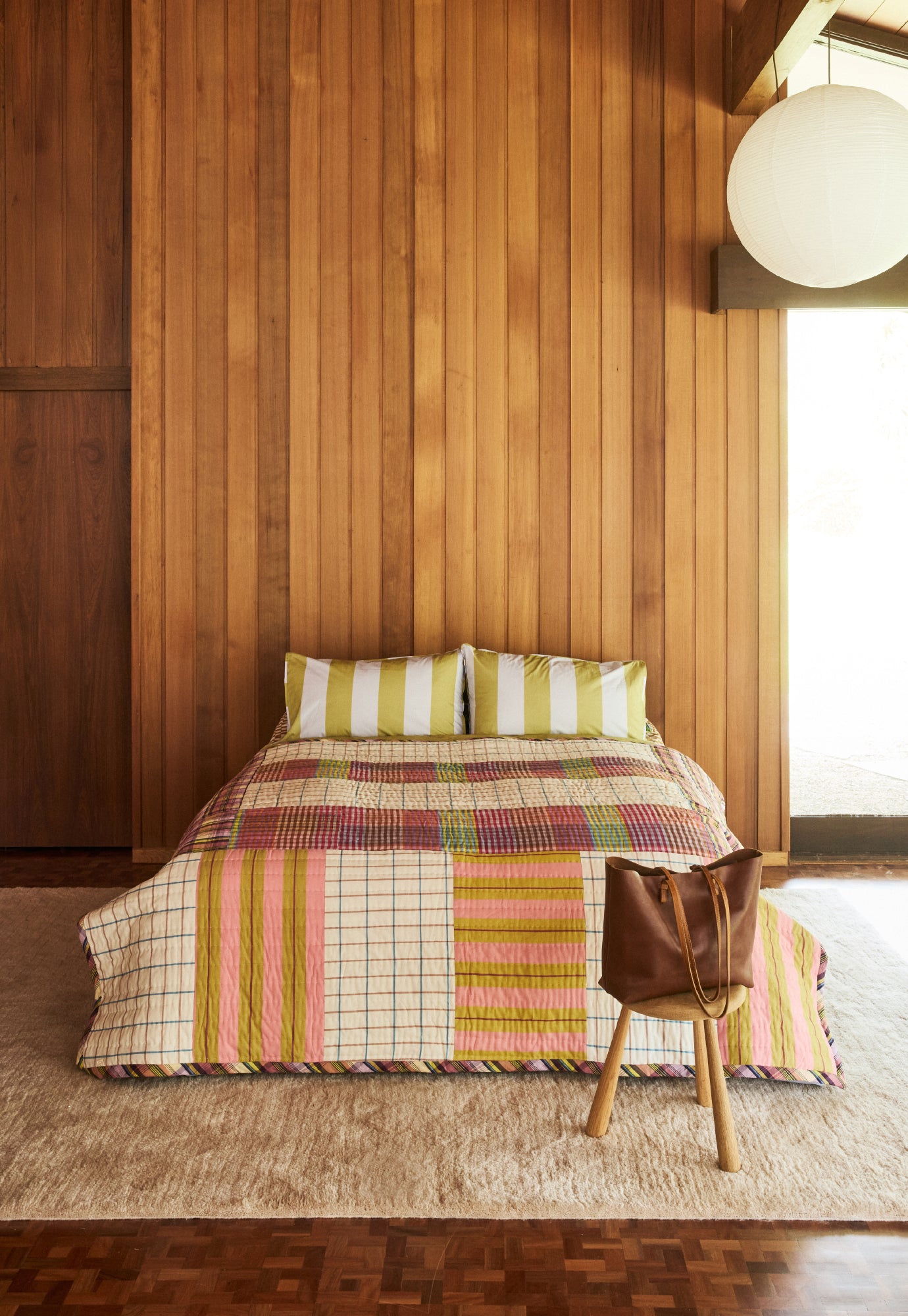 Organic Cotton Pillowcase - Green Blue Stripe