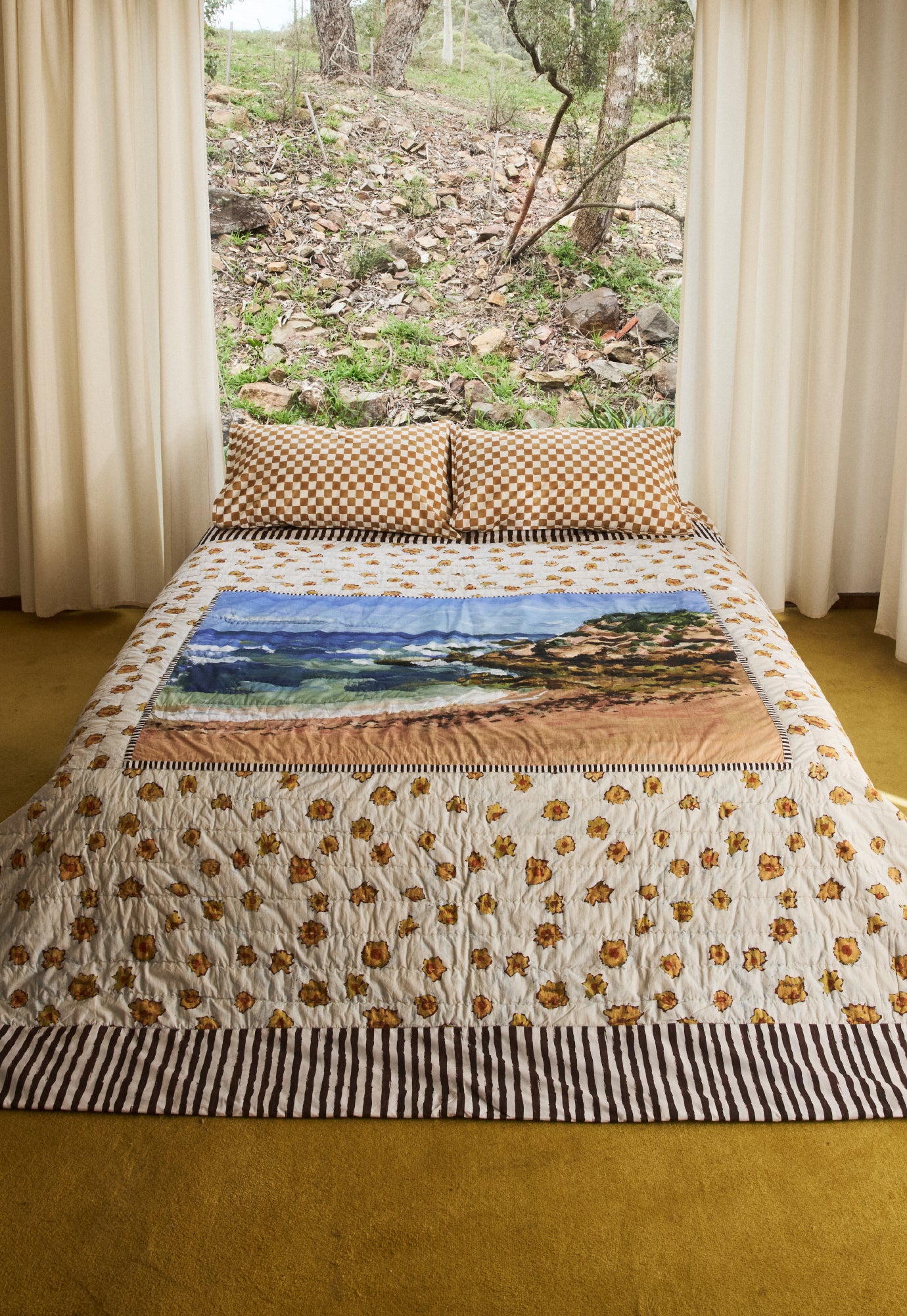 Organic Cotton Kantha Quilt - Beach Landscape