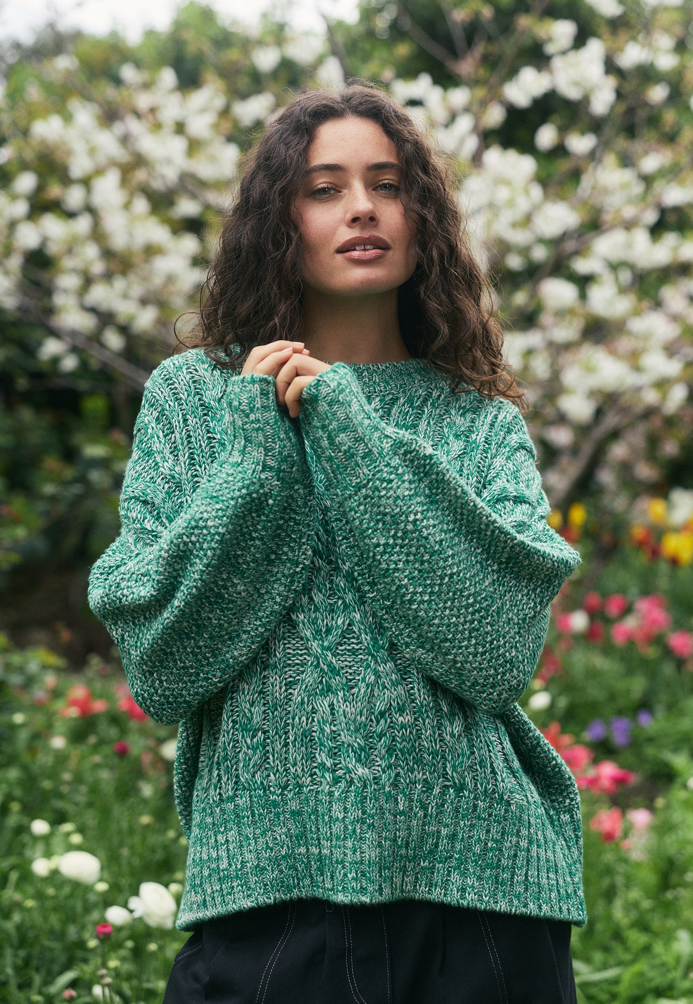 VALENTINO ジェイミーリード コラボニット カシミヤ混 グリーン XL Gigi Cable Knit