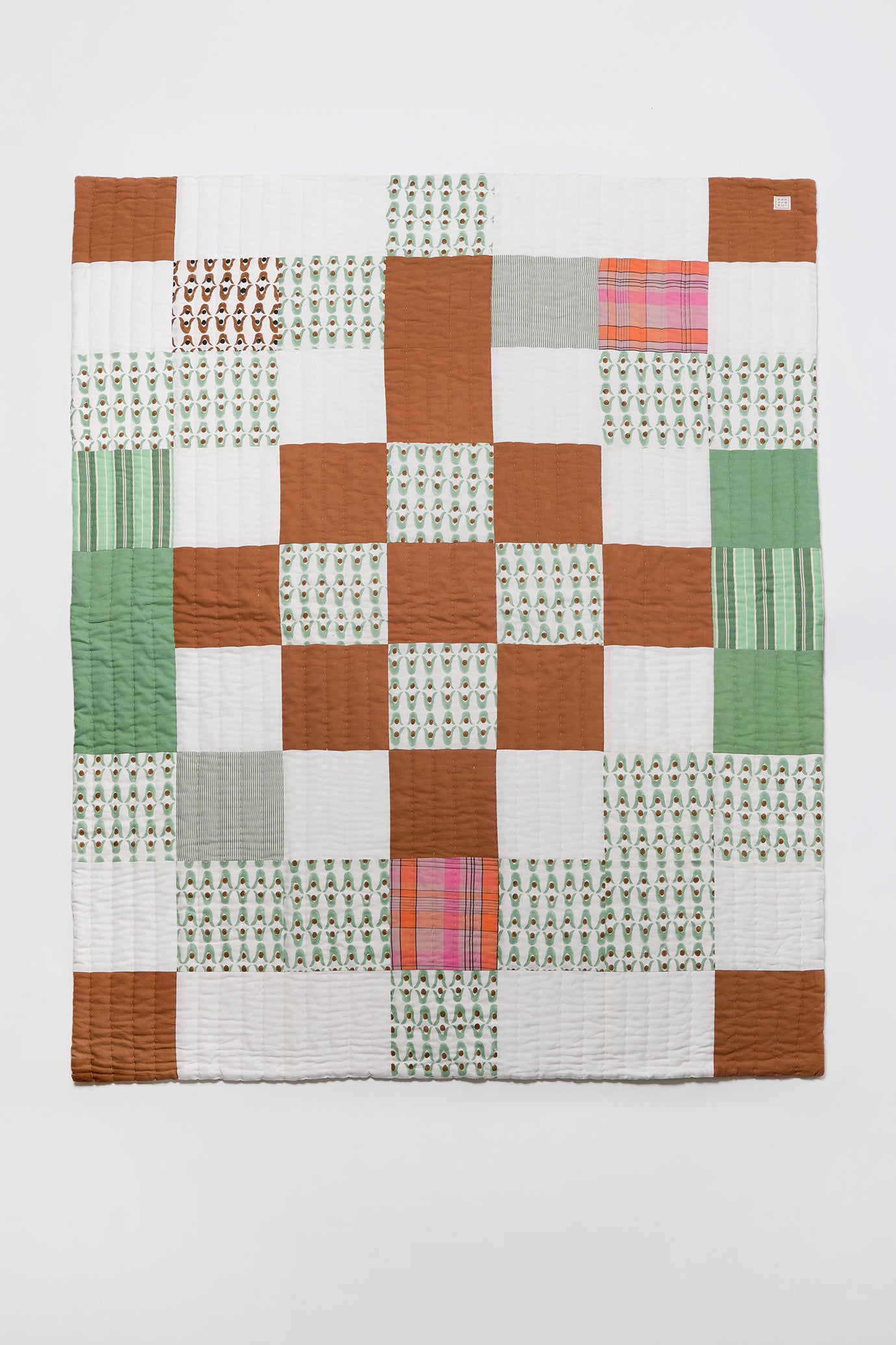 Large Kantha Quilt - Geo Patchwork Squares