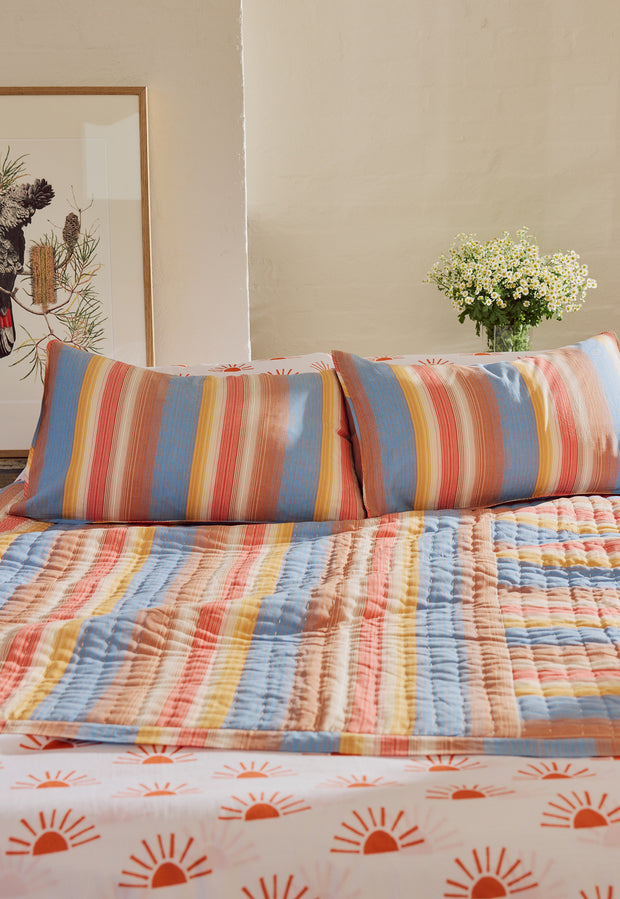 Handwoven Cotton Pillowcase - Earth Stripe
