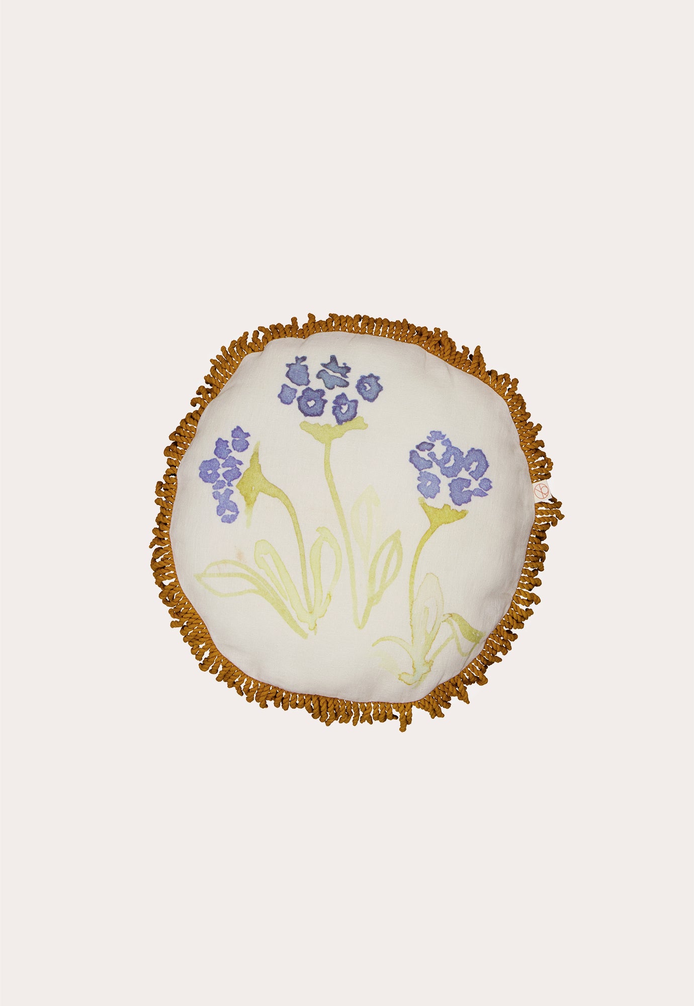 Blue Floral Linen Round Cushion