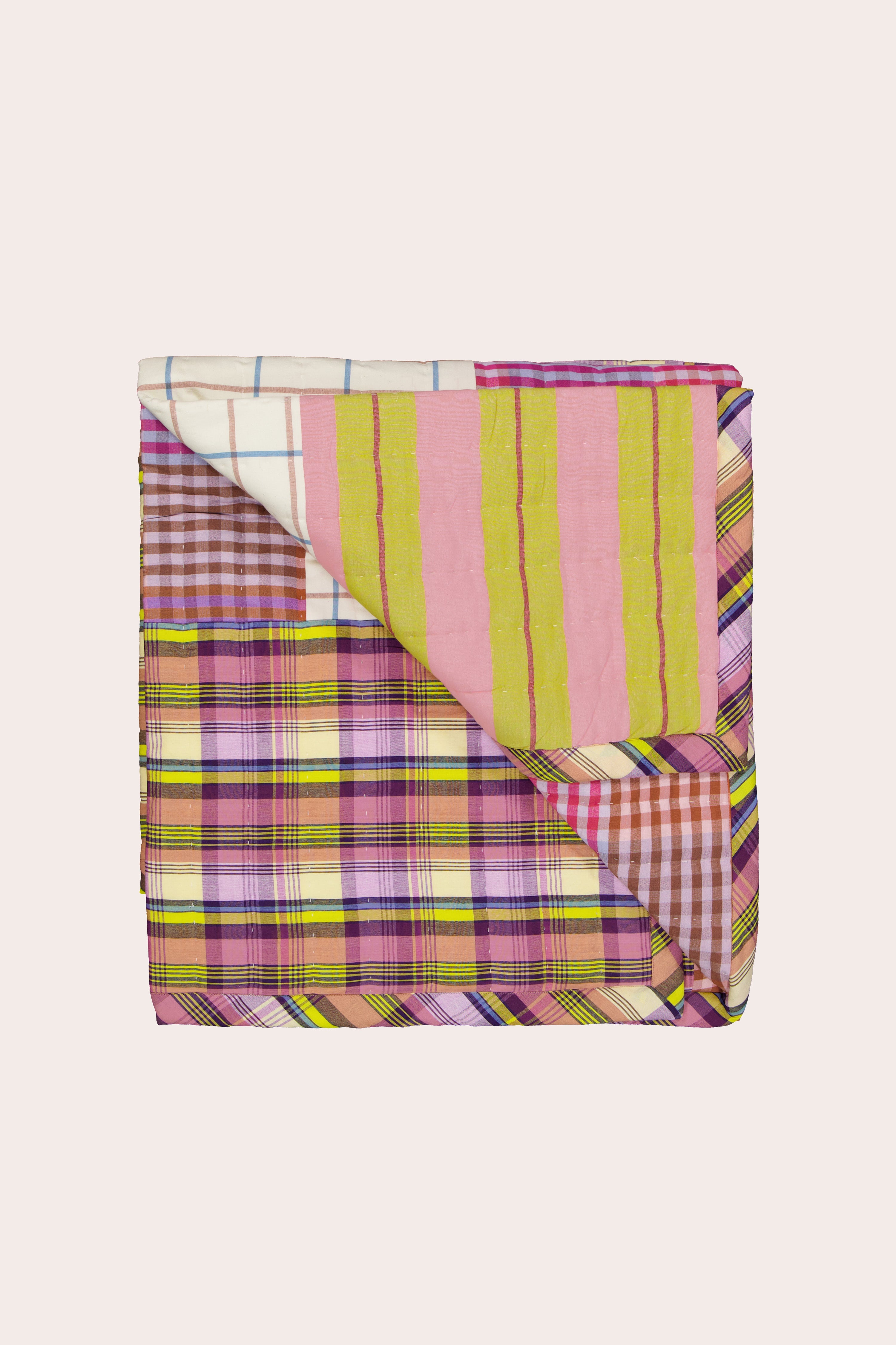 Remnant Kantha Quilt - Spring Check
