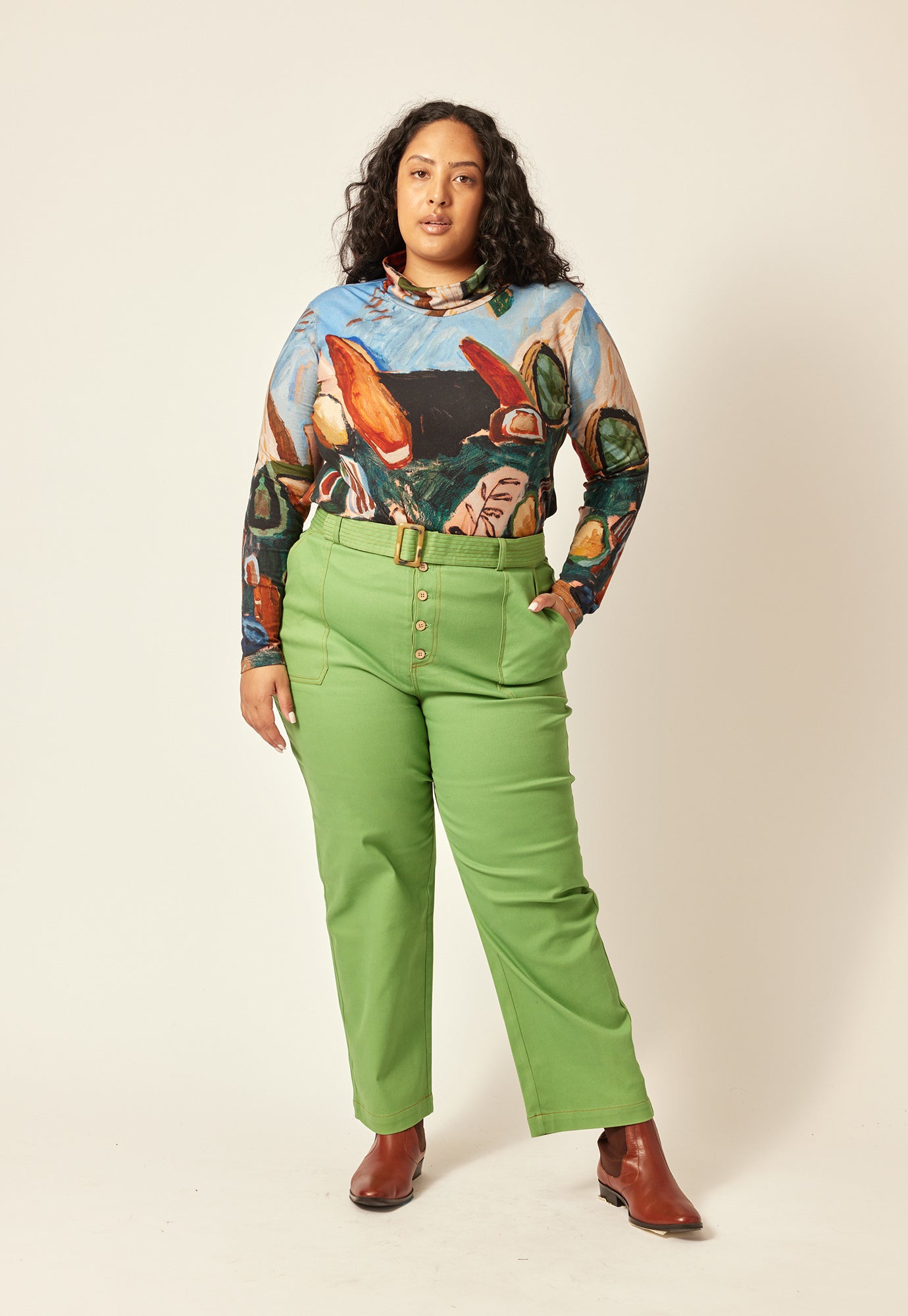 Ina Belted Pant - Apple