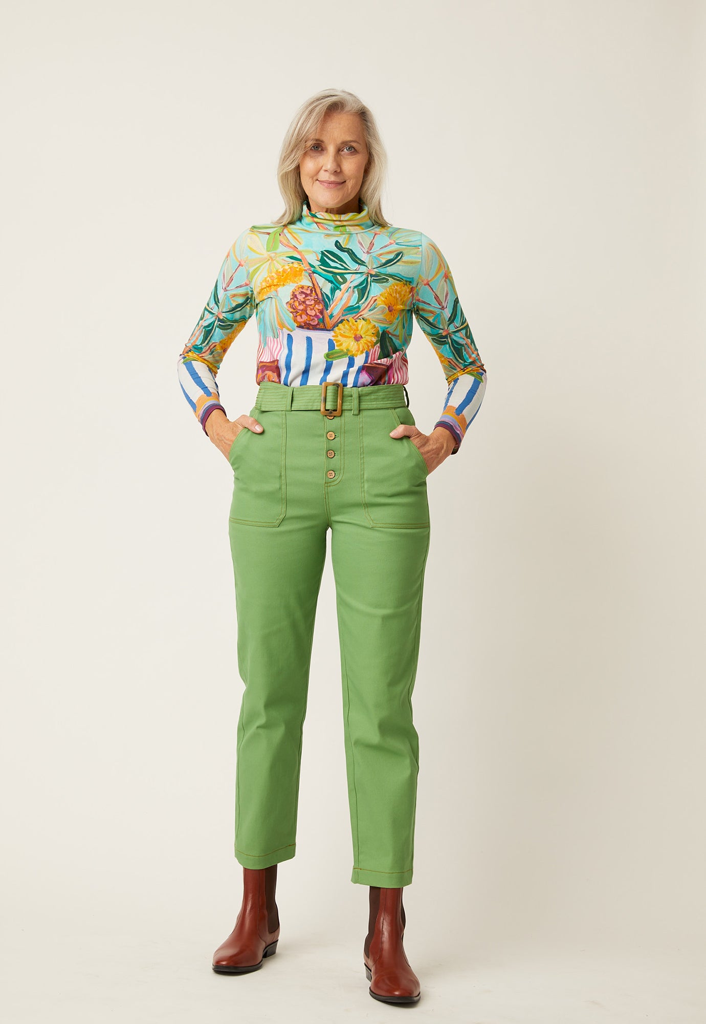 Ina Belted Pant - Apple