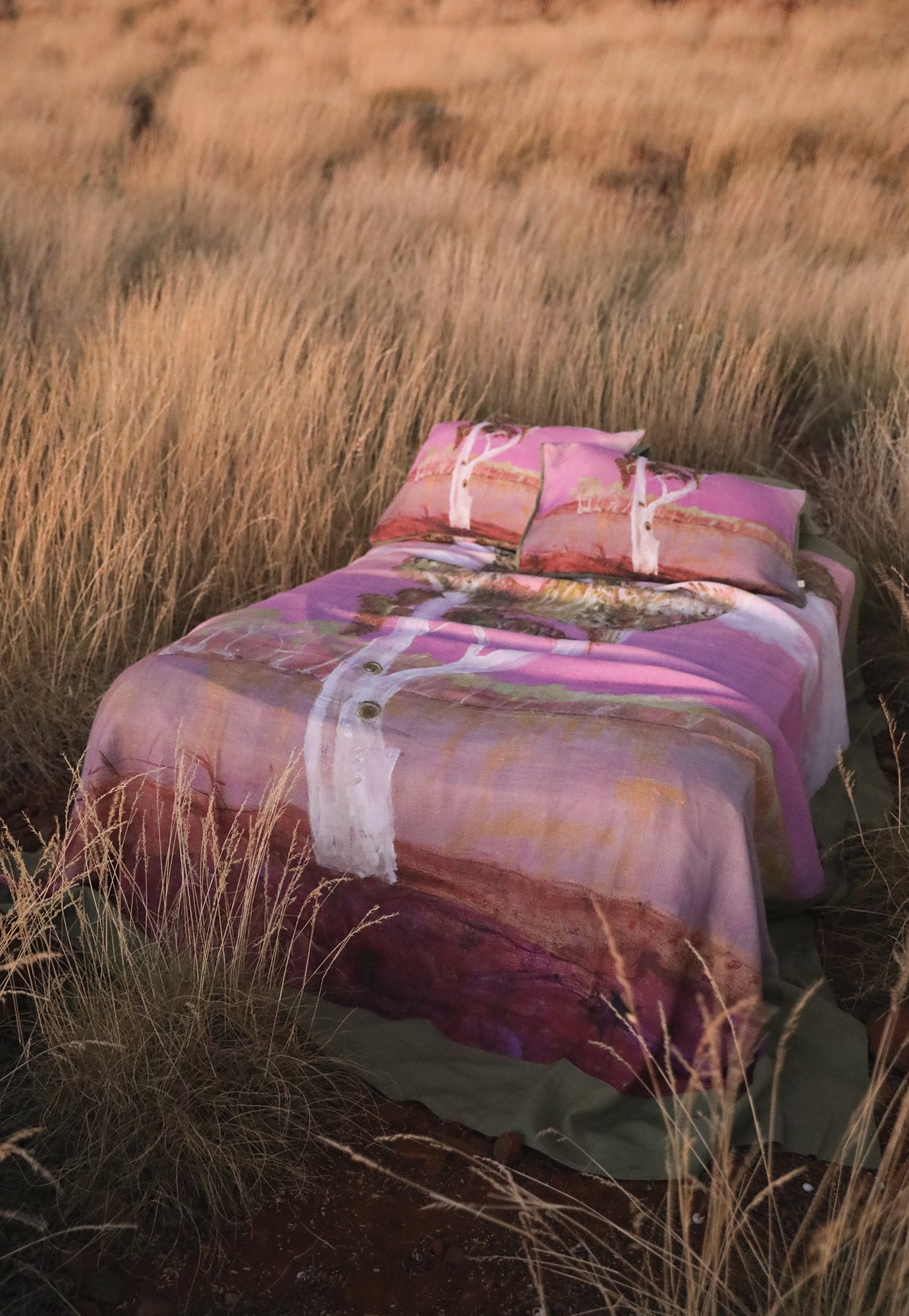 Linen Bed Cover - Pink Tree