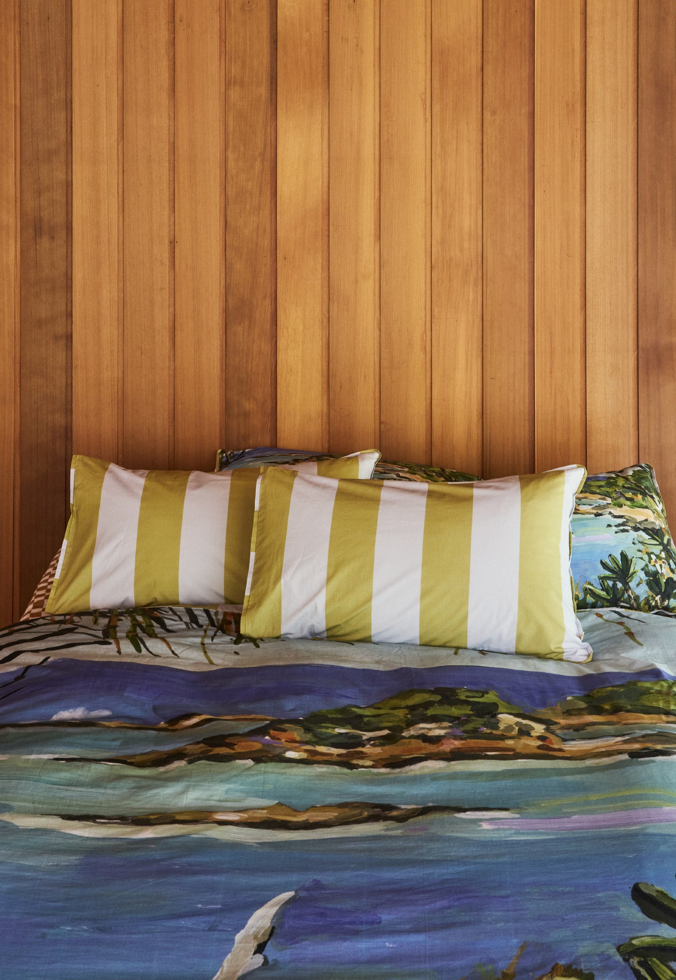 Organic Cotton Pillowcase - Green Blue Stripe