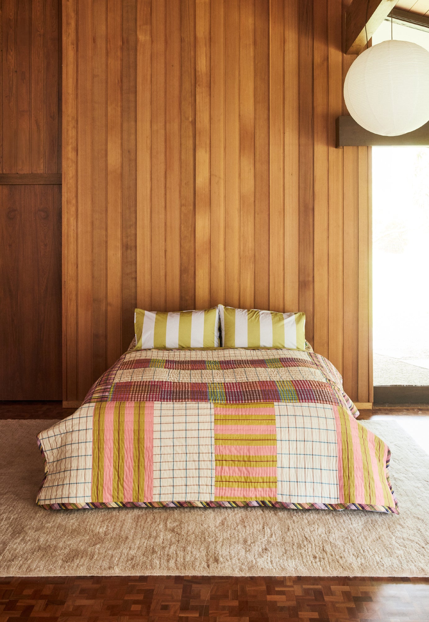 Remnant Kantha Quilt - Spring Check