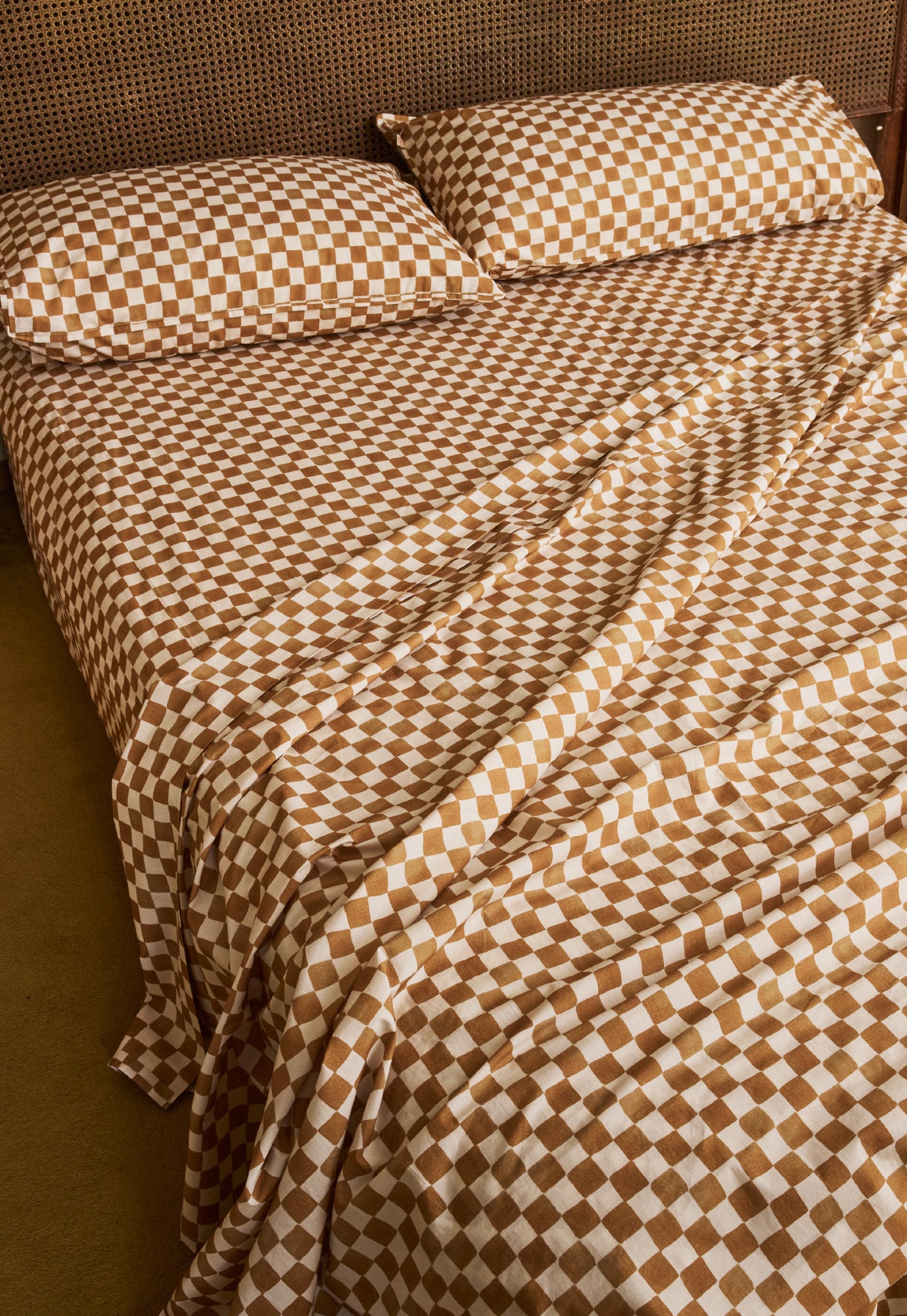 Organic Cotton Fitted Sheet - Timber Checkerboard