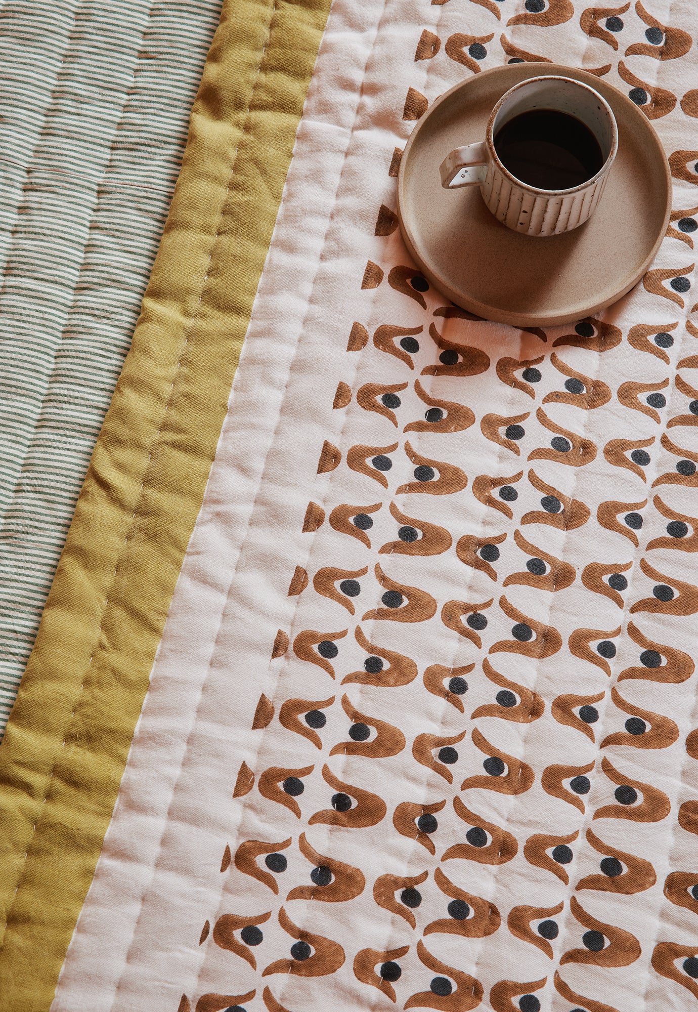 Kantha Quilt Runner - Geo Flower