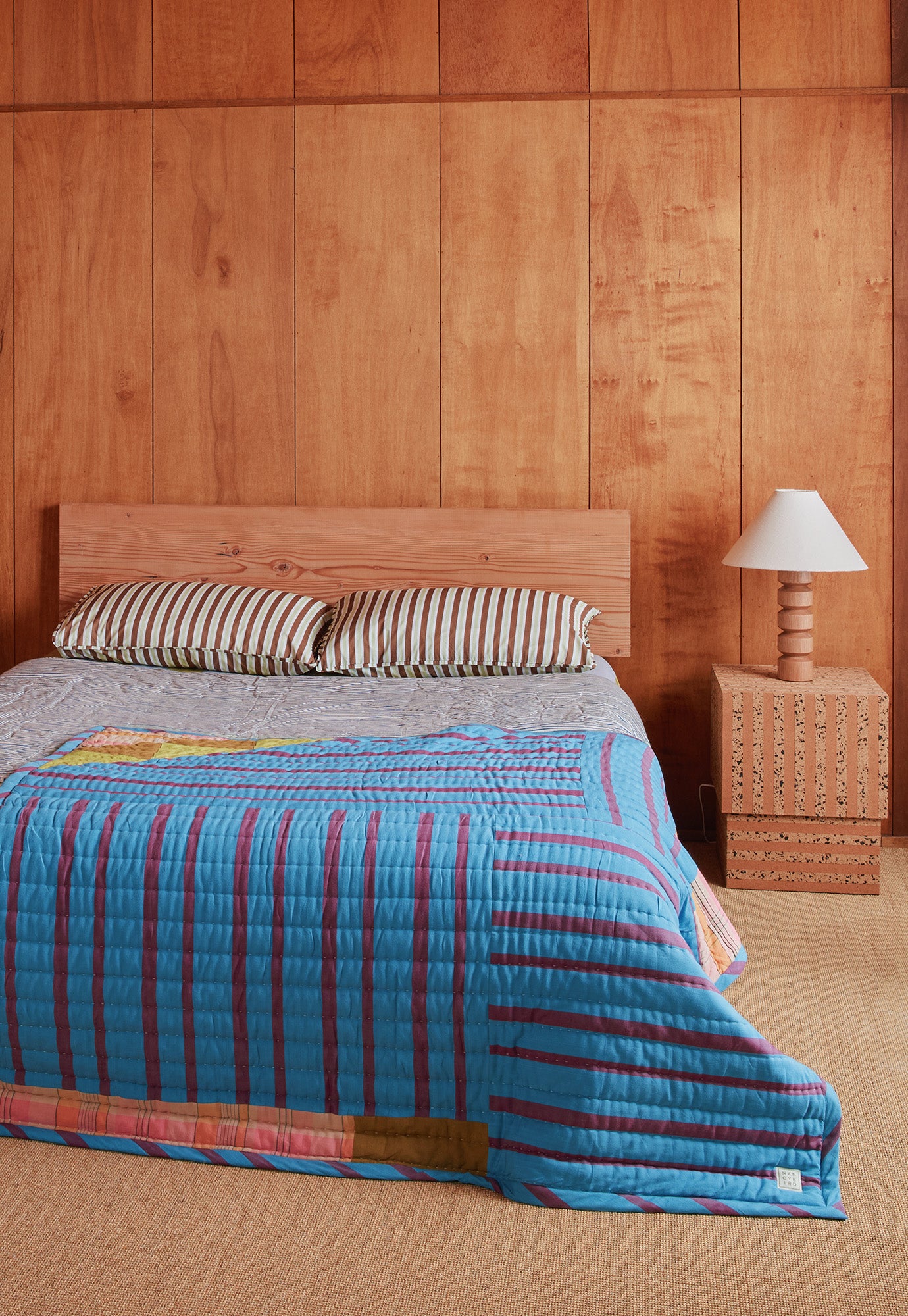 Kantha Quilt - Raspberry Stripe