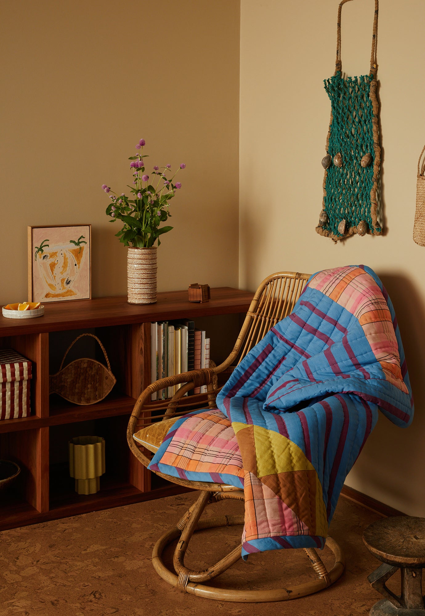 Kantha Quilt - Raspberry Stripe