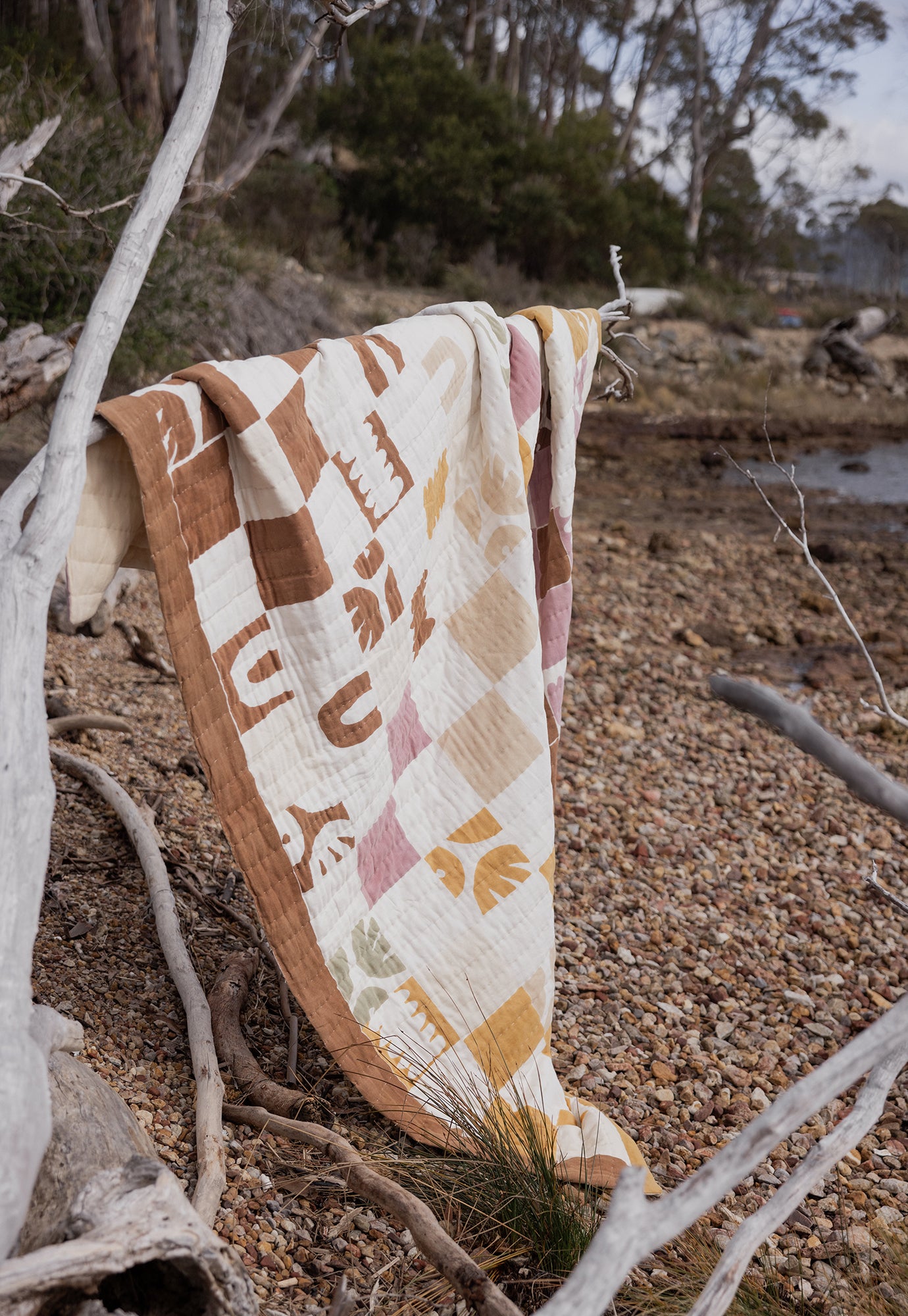 Checkerboard Linen Kantha Quilt