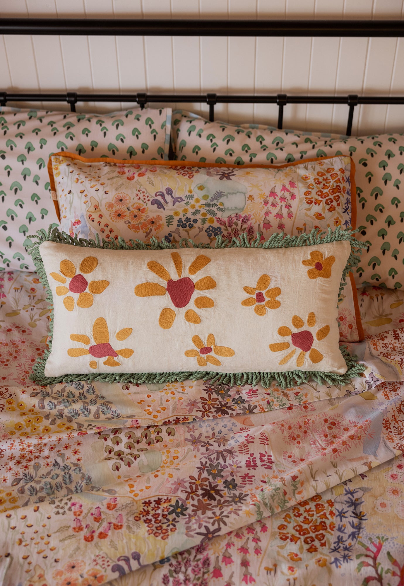 Daisies Long Embroidered Cushion