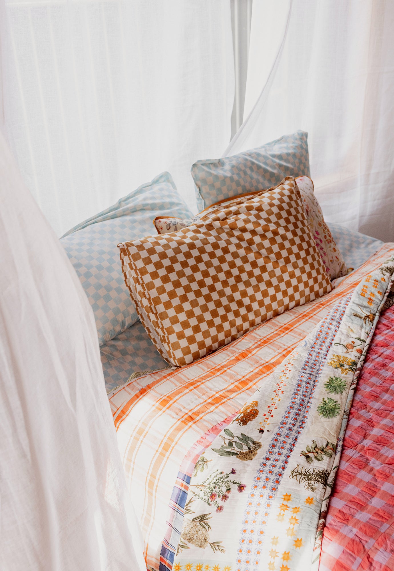 Dusty Aqua Checkerboard Organic Cotton Pillowcase