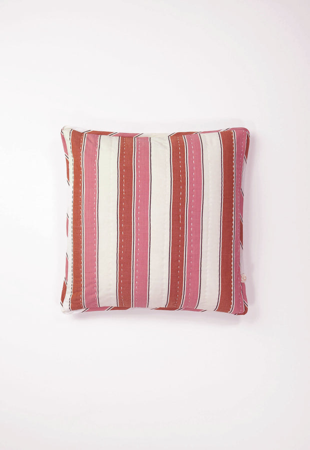 Handwoven Cotton Kantha Cushion Cover - Woven Stripe