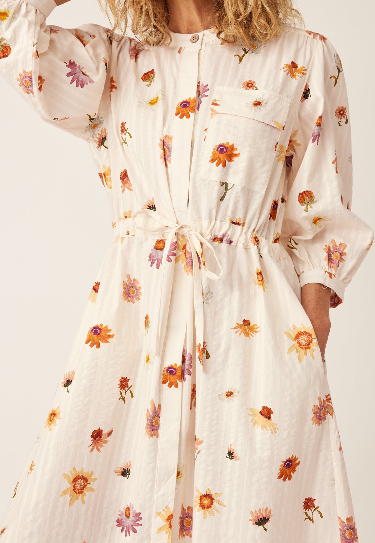 Edie Drawstring Dress - Paper Daisy Cream