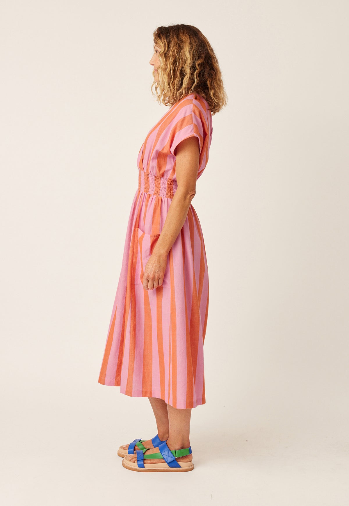 Hana Wrap Dress - Pink Rust Stripe