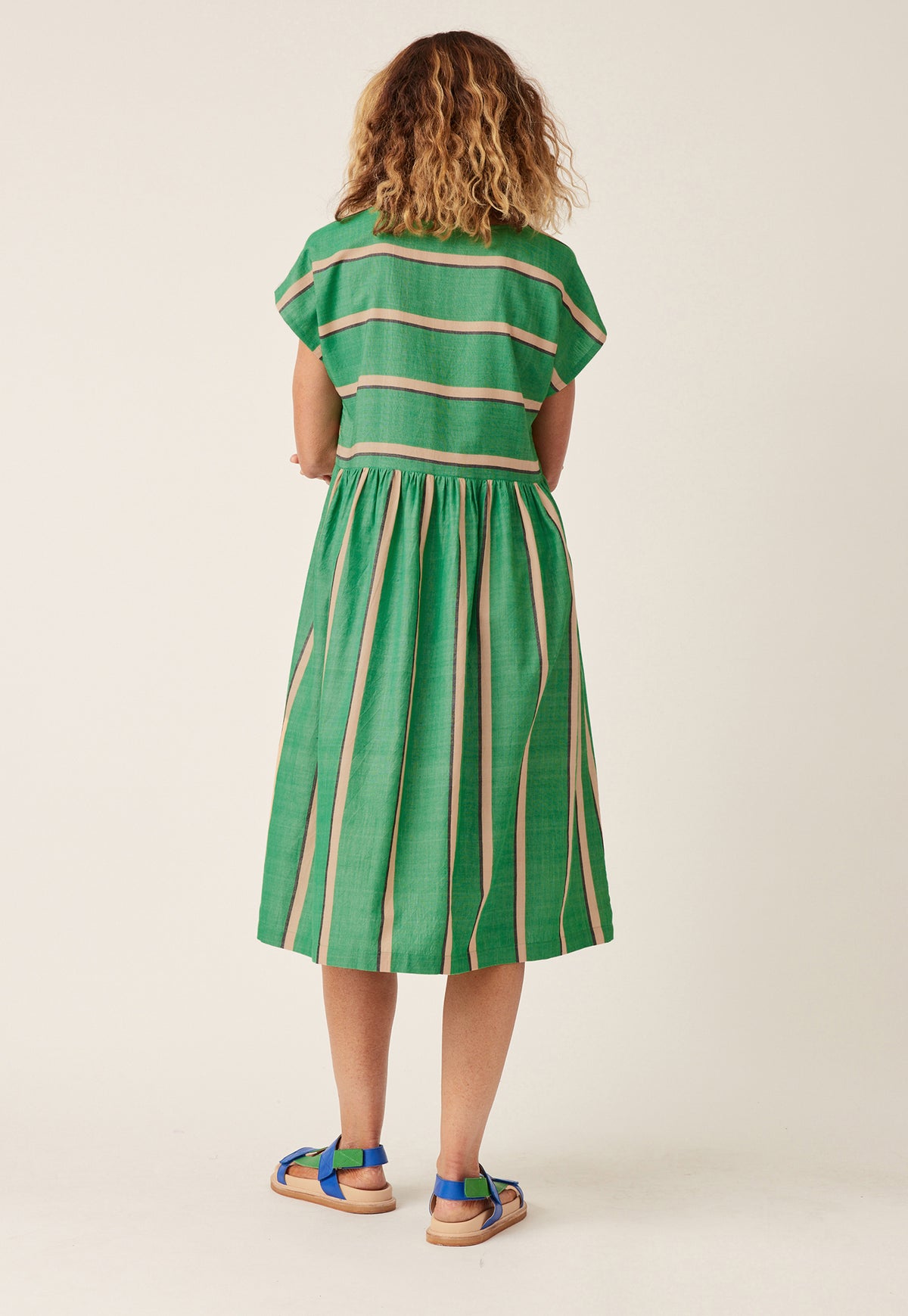Tathra Woven Dress - Green Wide Stripe