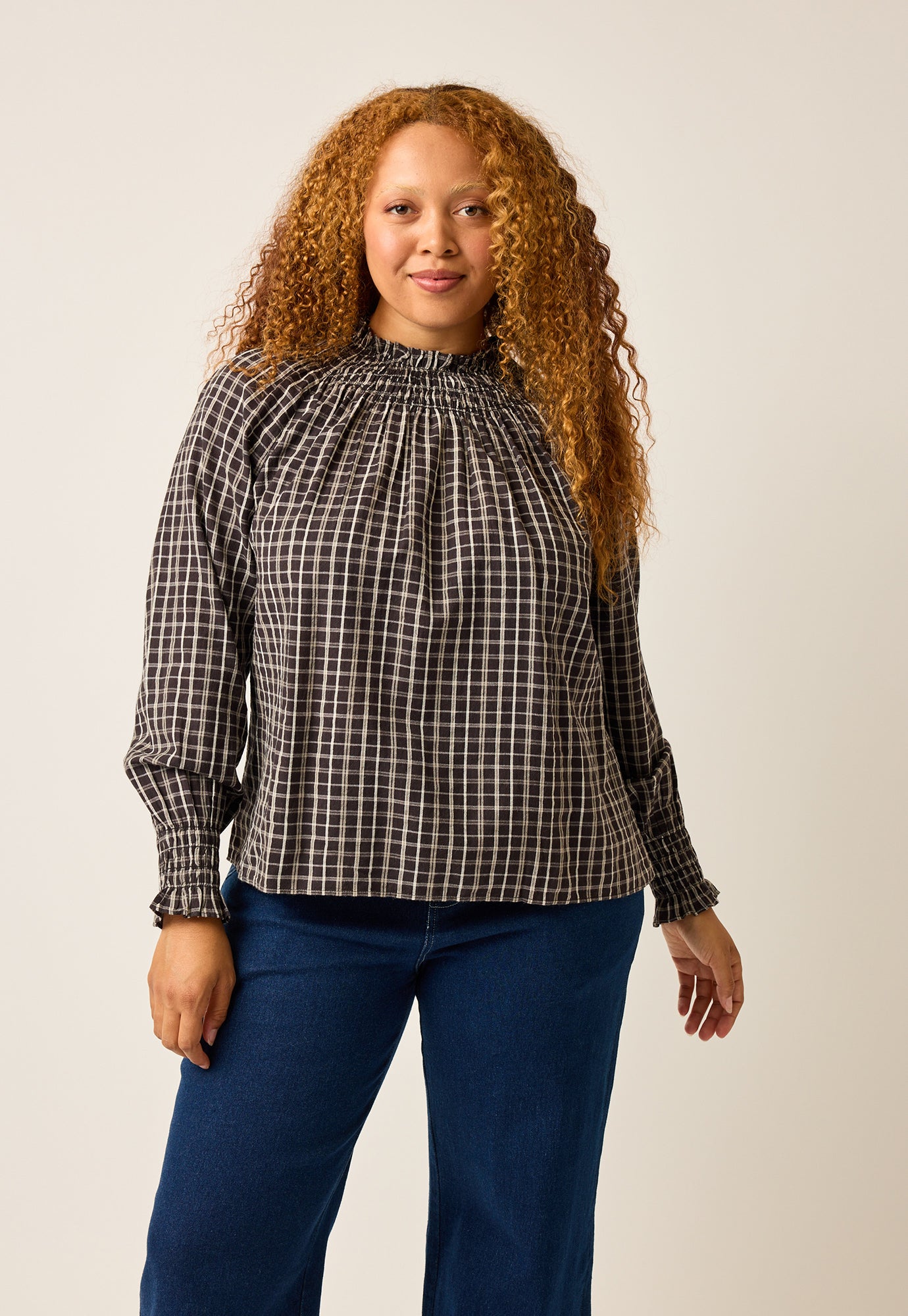 Rowena Shirred Blouse - Smoky Check