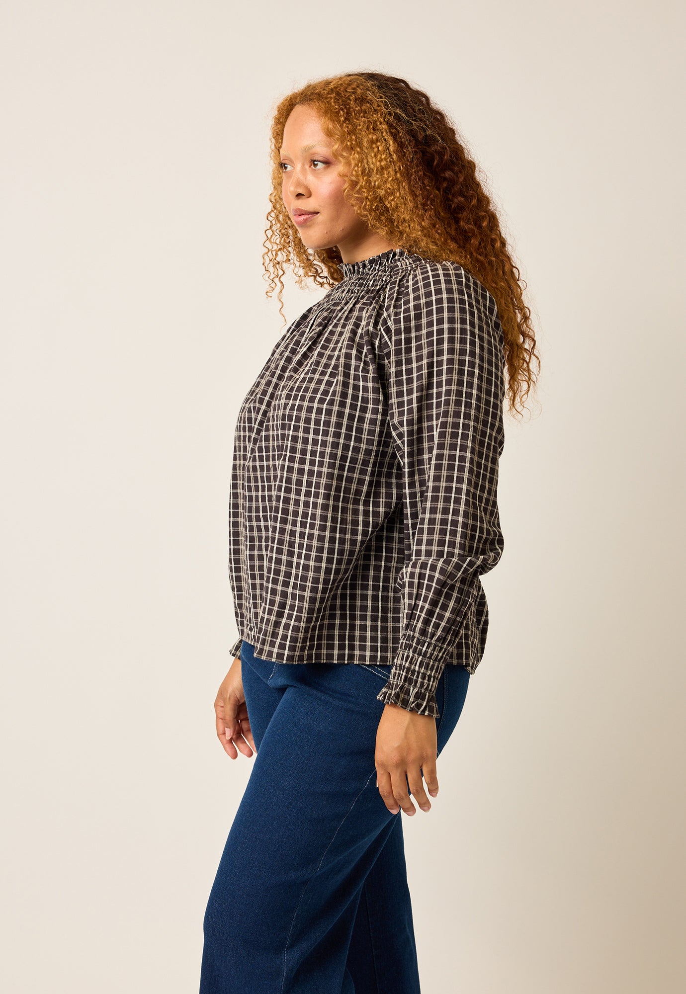 Rowena Shirred Blouse - Smoky Check