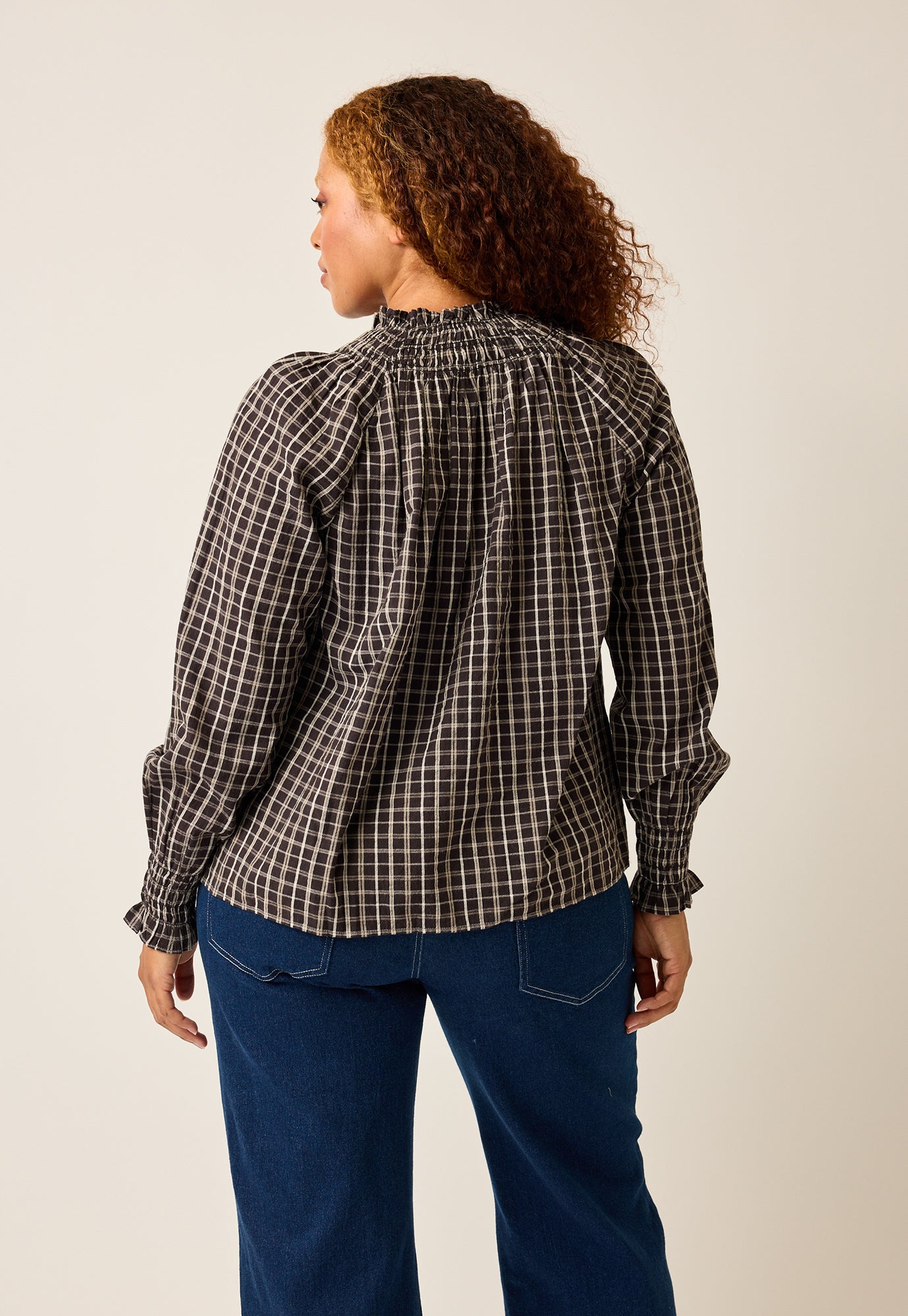 Rowena Shirred Blouse - Smoky Check