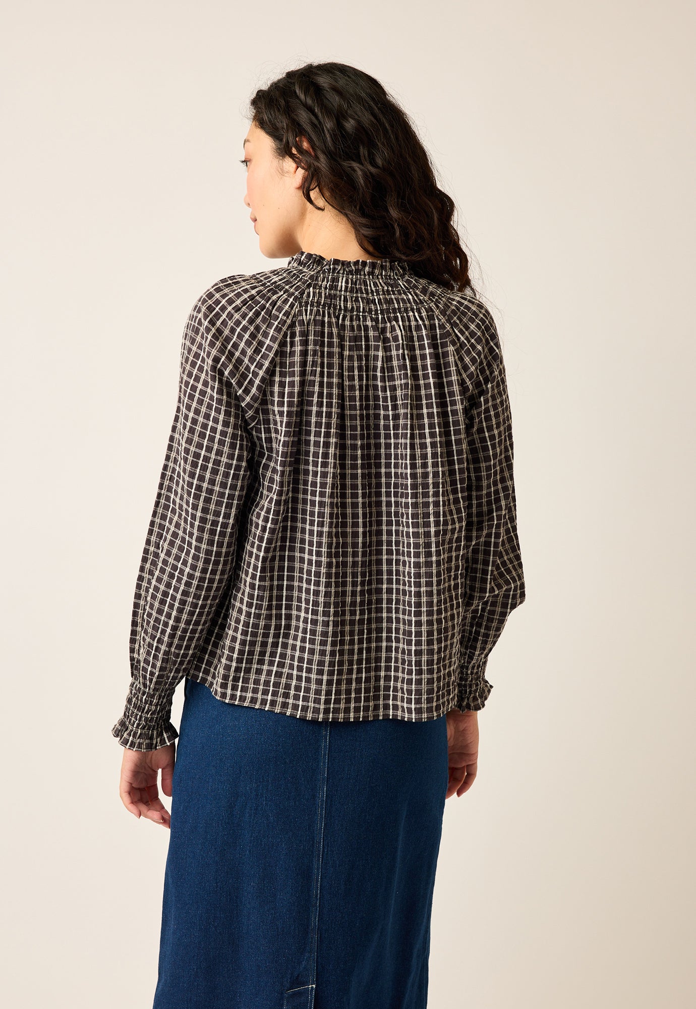 Rowena Shirred Blouse - Smoky Check