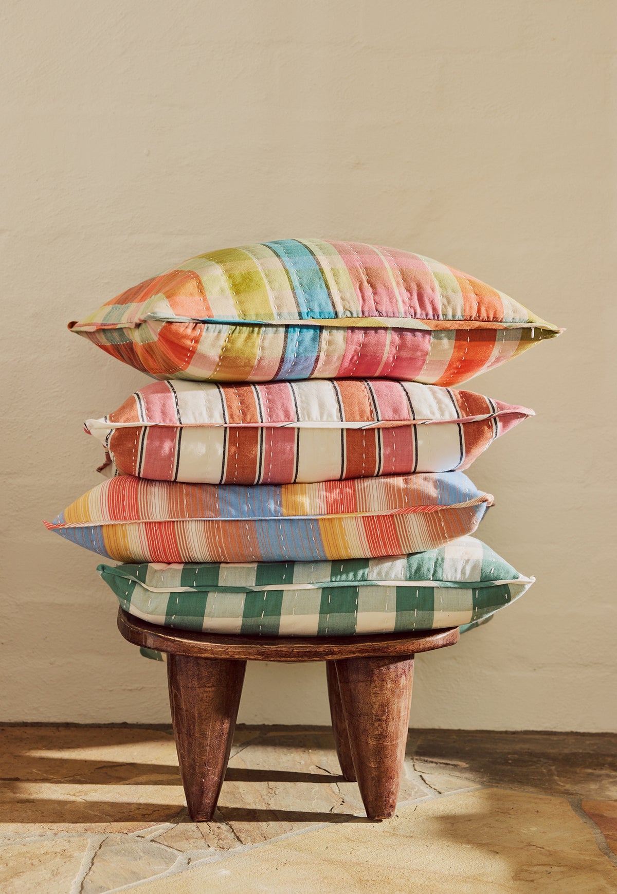 Handwoven Cotton Kantha Cushion Cover - Gelato Stripe
