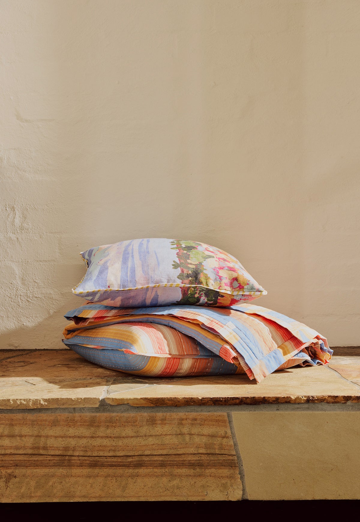 Handwoven Cotton Kantha Cushion Cover - Earth Stripe