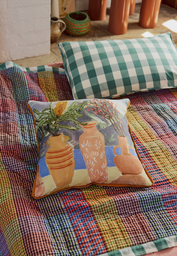 Linen Square Cushion Cover - Ceramic Vases