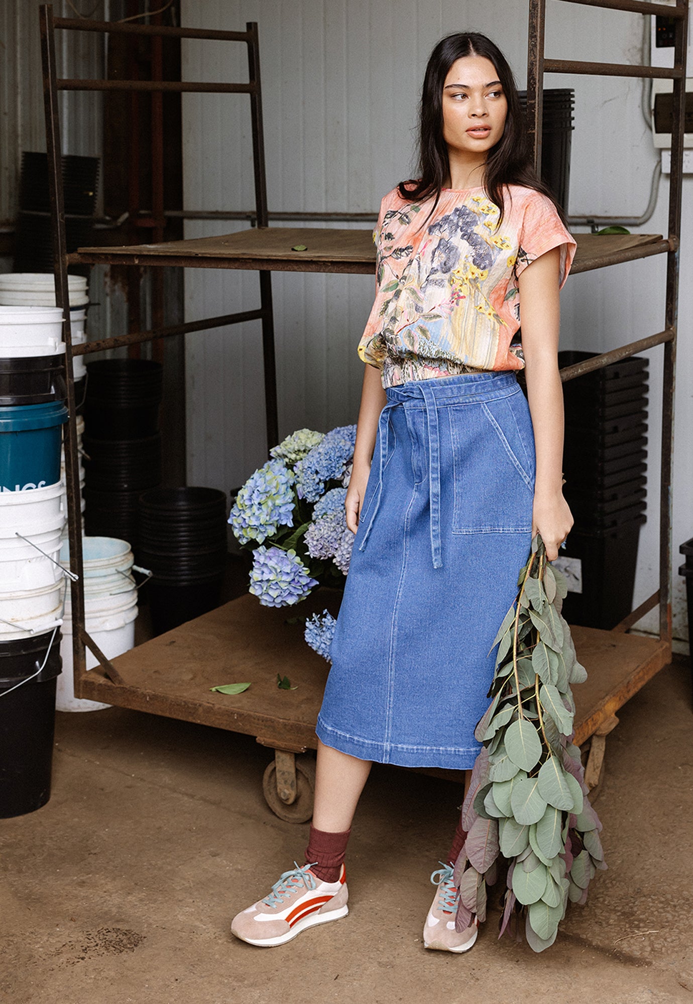 Ume Tie Skirt - Denim