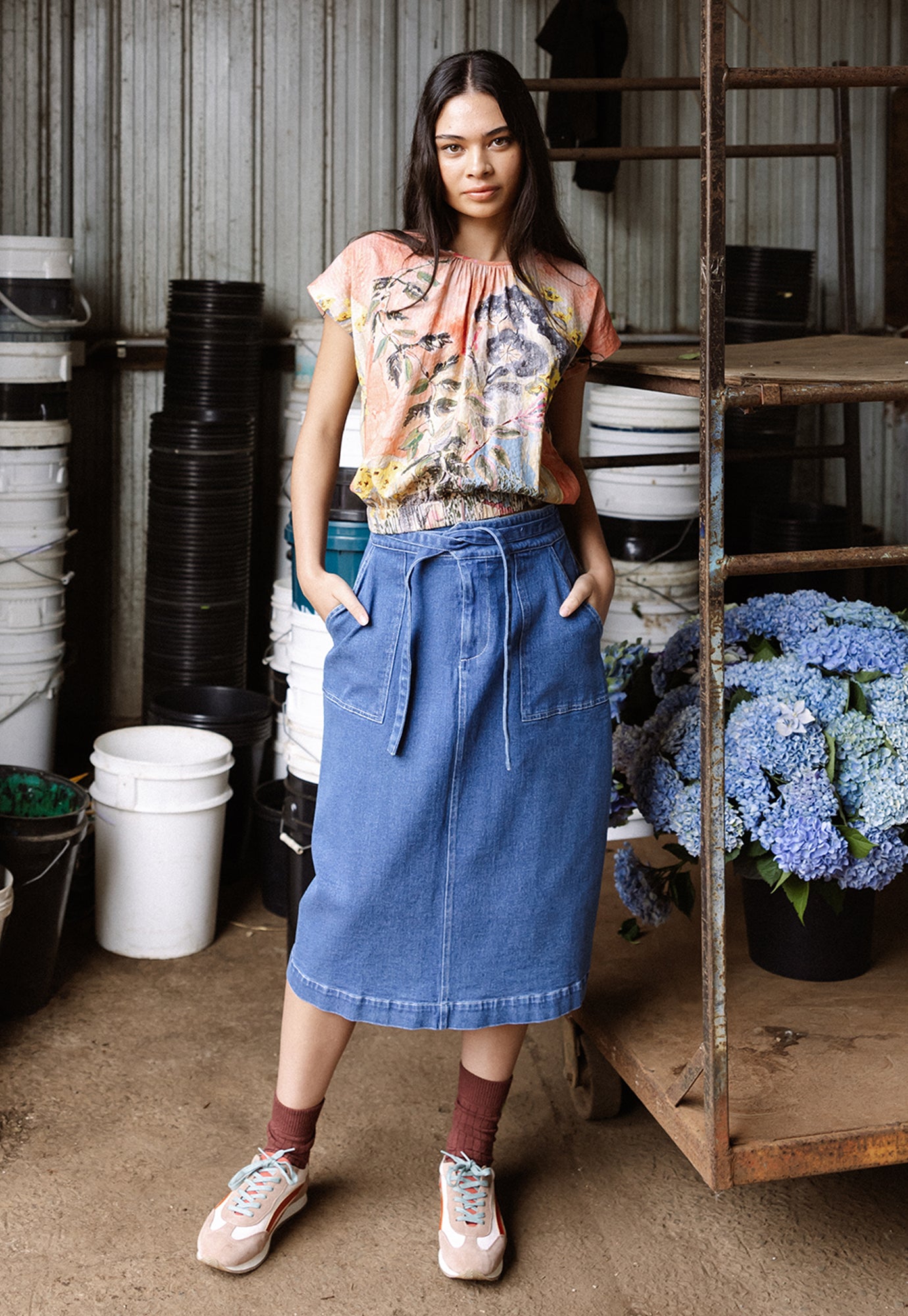 Ume Tie Skirt - Denim