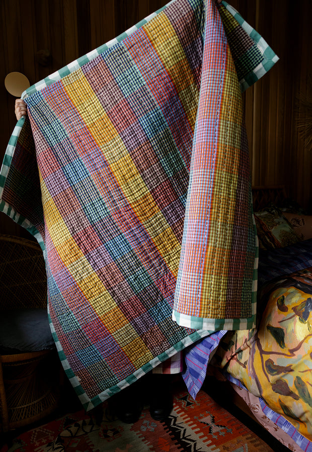 Handwoven Cotton Kantha Quilt - Multi Plaid