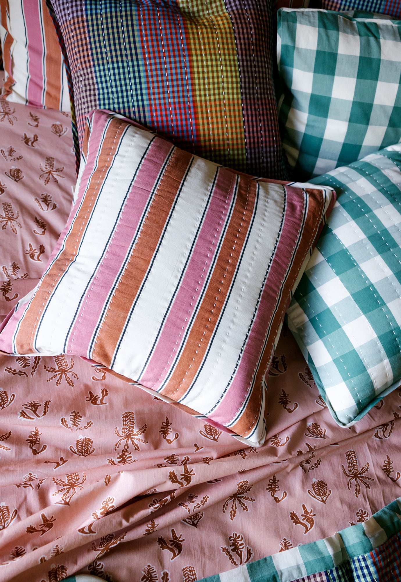 Woven Stripe Handwoven Kantha Cushion Cover