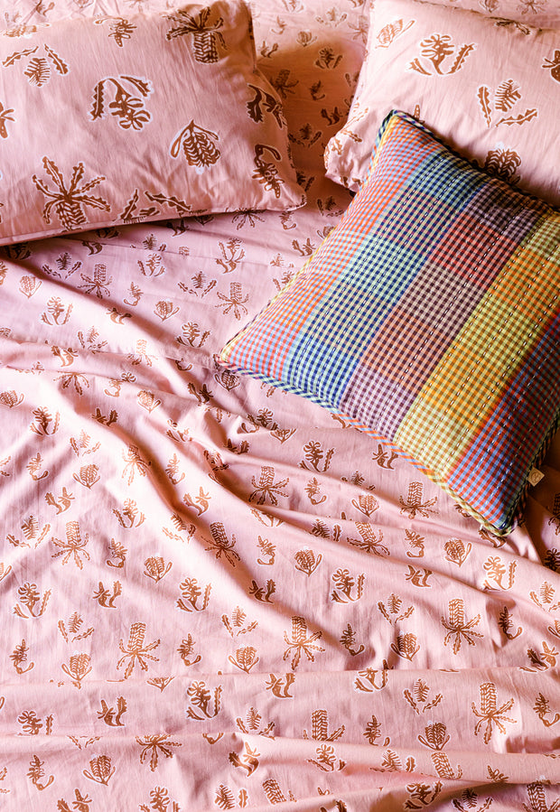 Handwoven Cotton Kantha Cushion Cover - Multi Plaid
