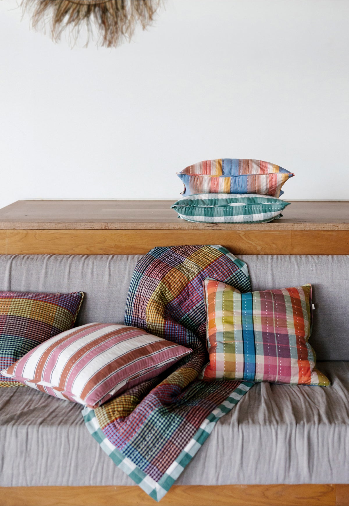 Handwoven Cotton Kantha Cushion Cover - Gelato Stripe