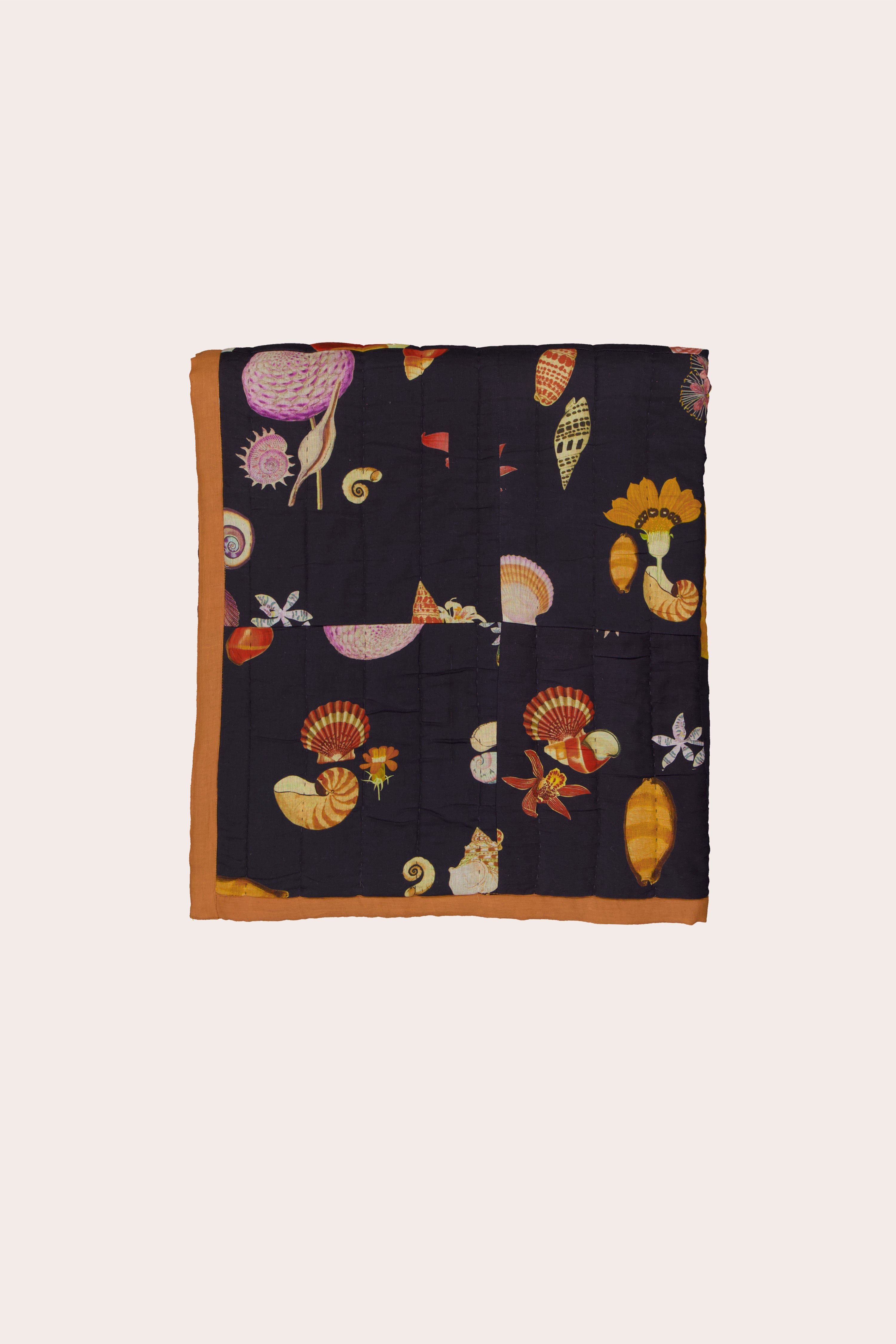Small Squares Kantha Quilt - Charcoal Shells
