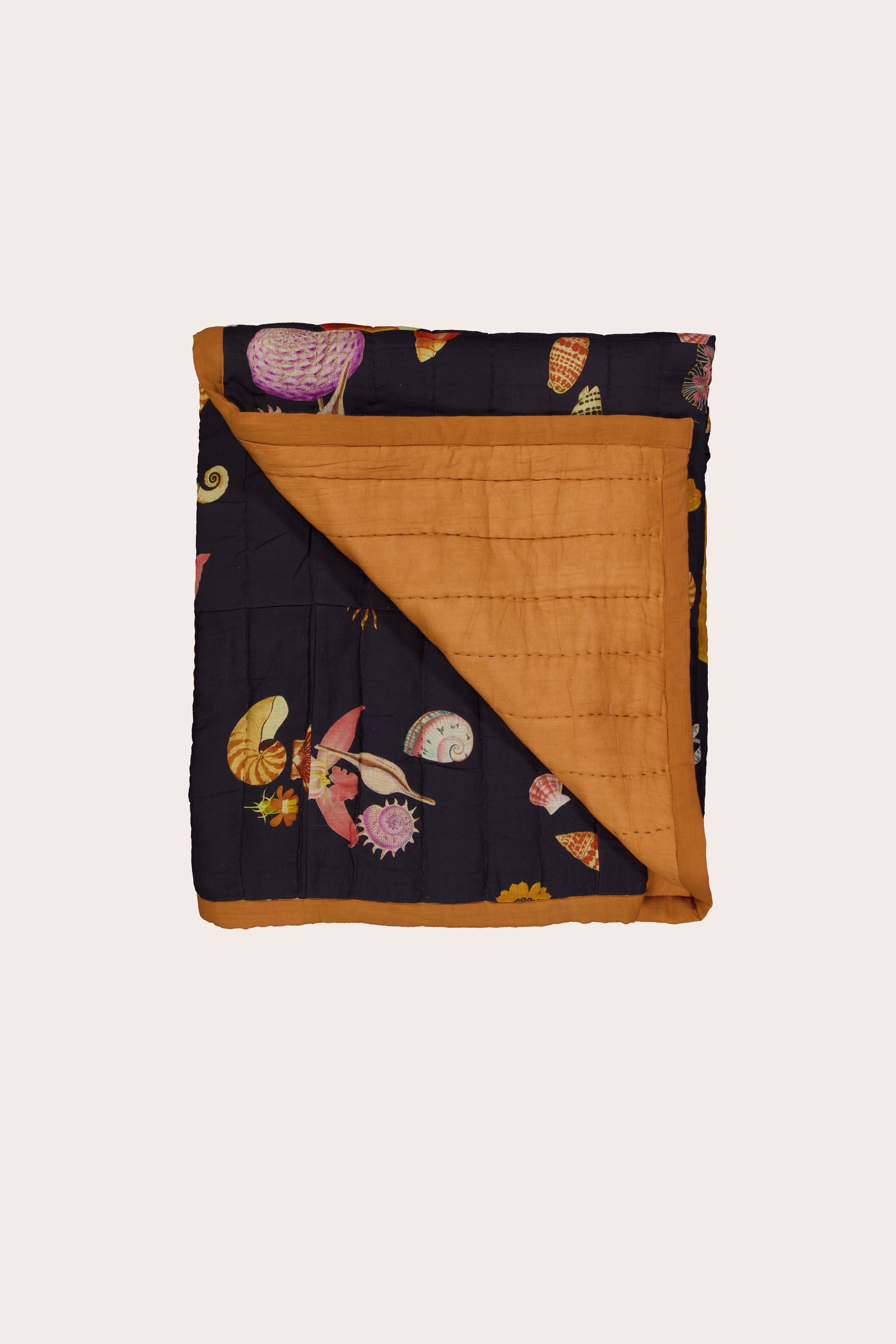 Small Squares Kantha Quilt - Charcoal Shells