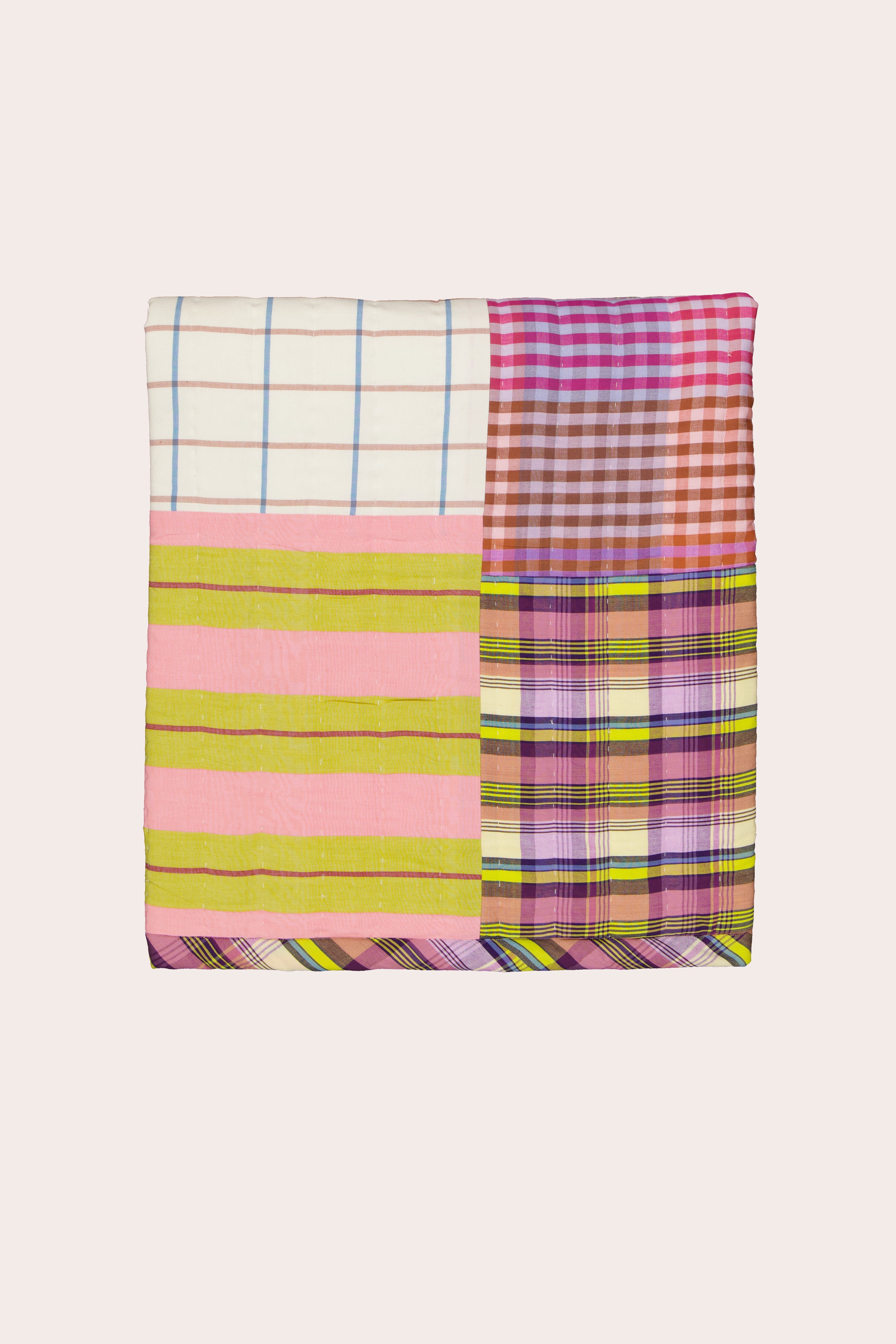 Remnant Kantha Quilt - Spring Check