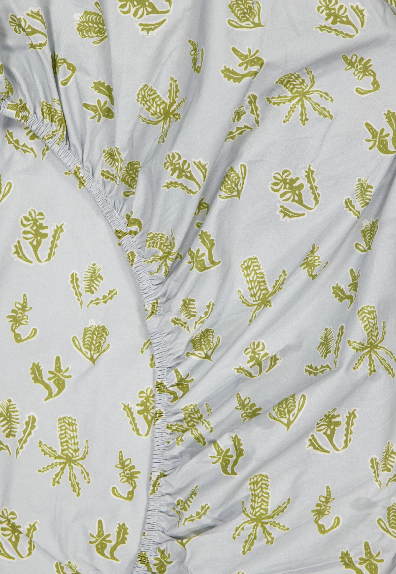 Organic Cotton Fitted Sheet - Banksia Lino Green