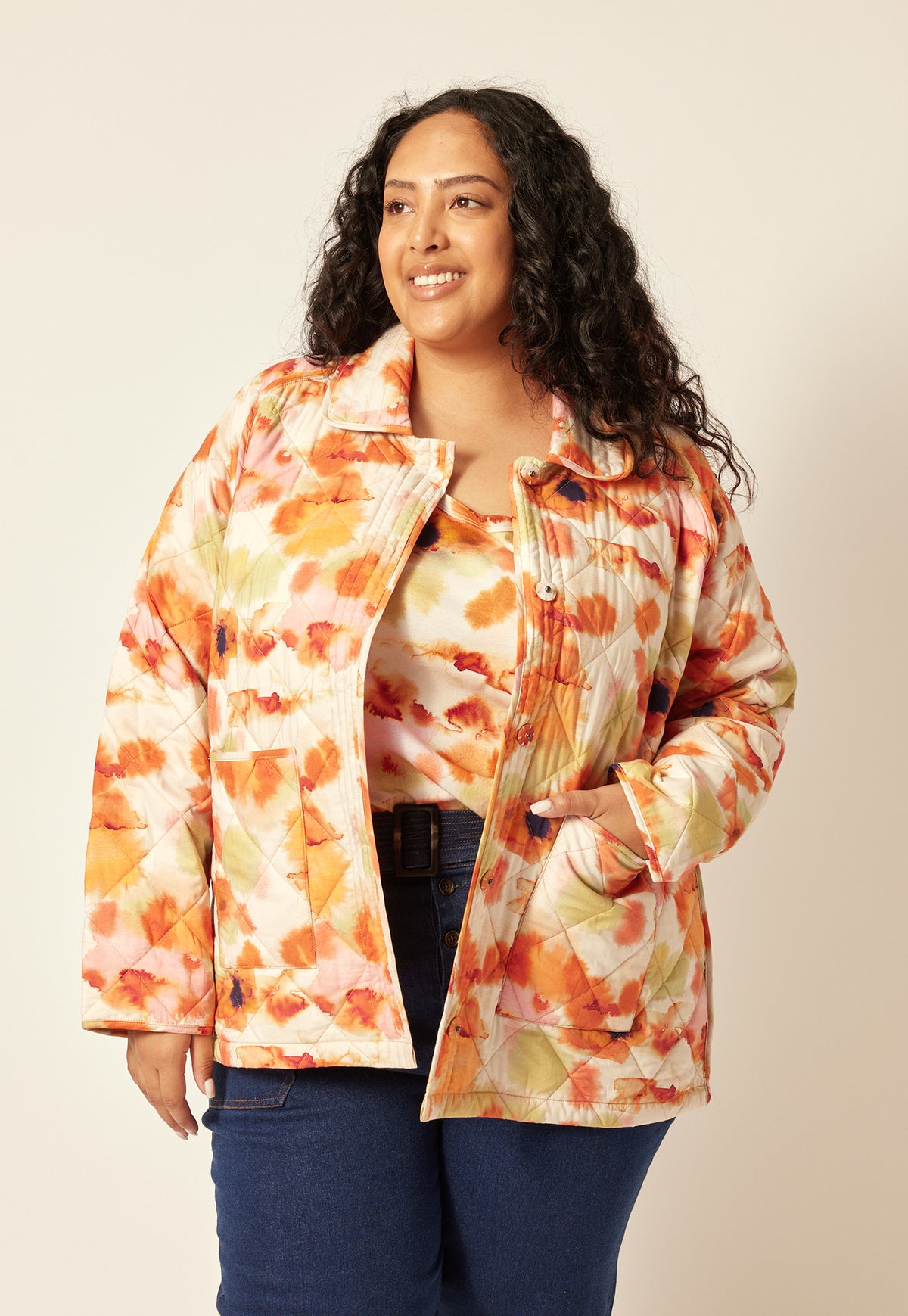 Zali Quilted Jacket - Pink Watercolour