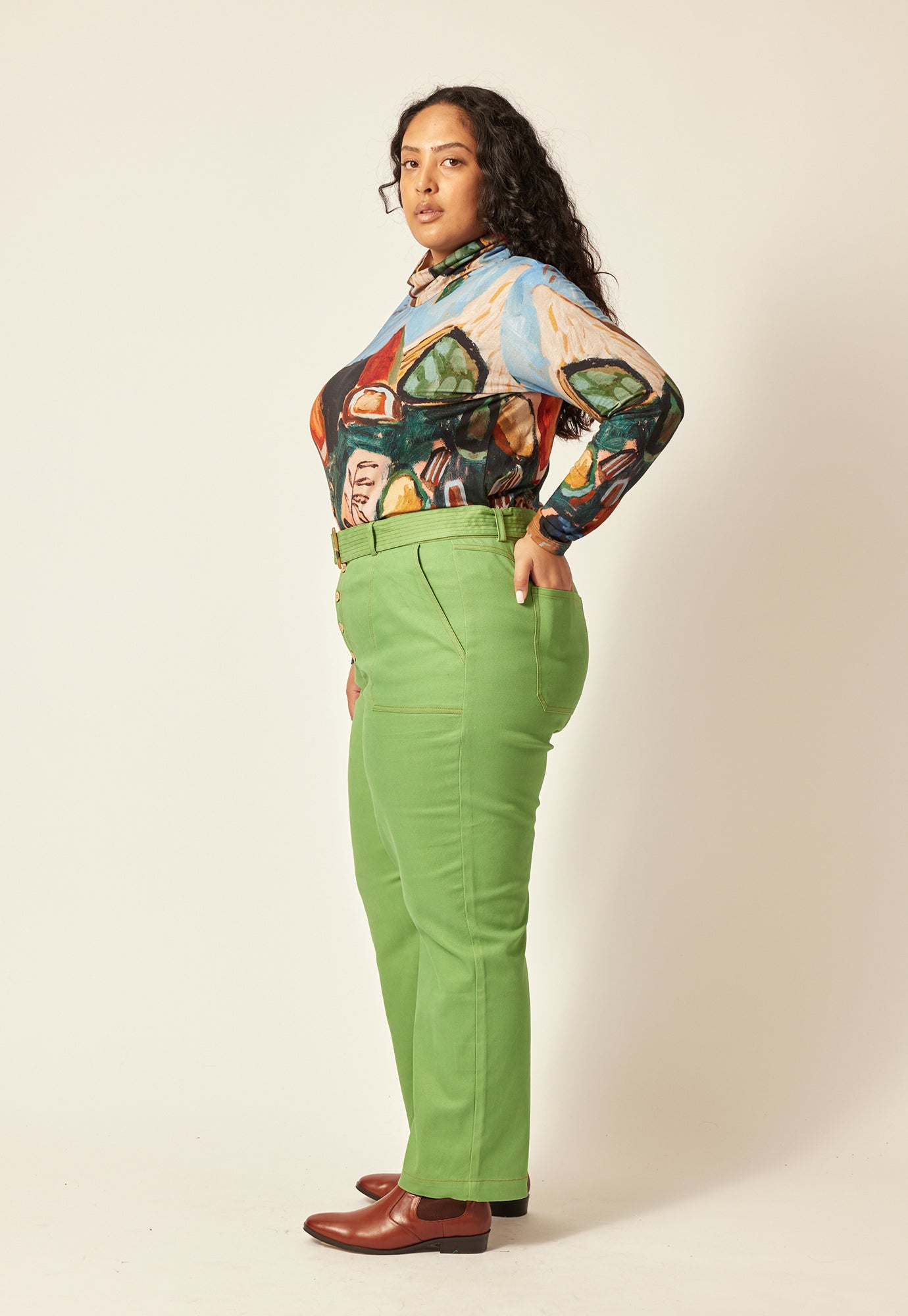Ina Belted Pant - Apple