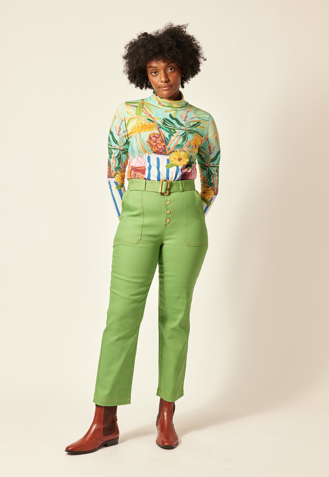 Ina Belted Pant - Apple