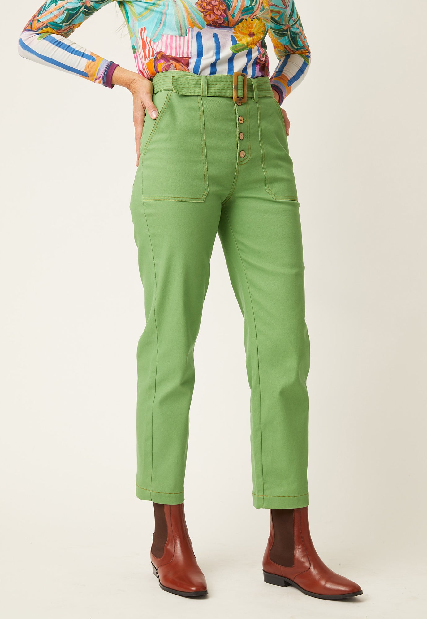 Ina Belted Pant - Apple