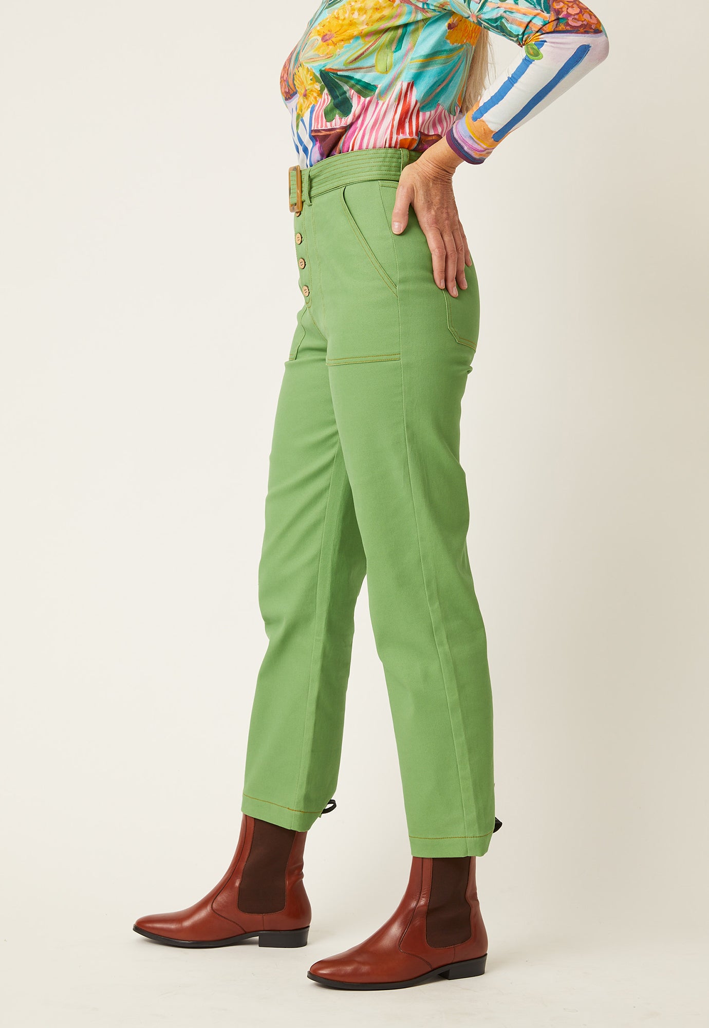 Ina Belted Pant - Apple