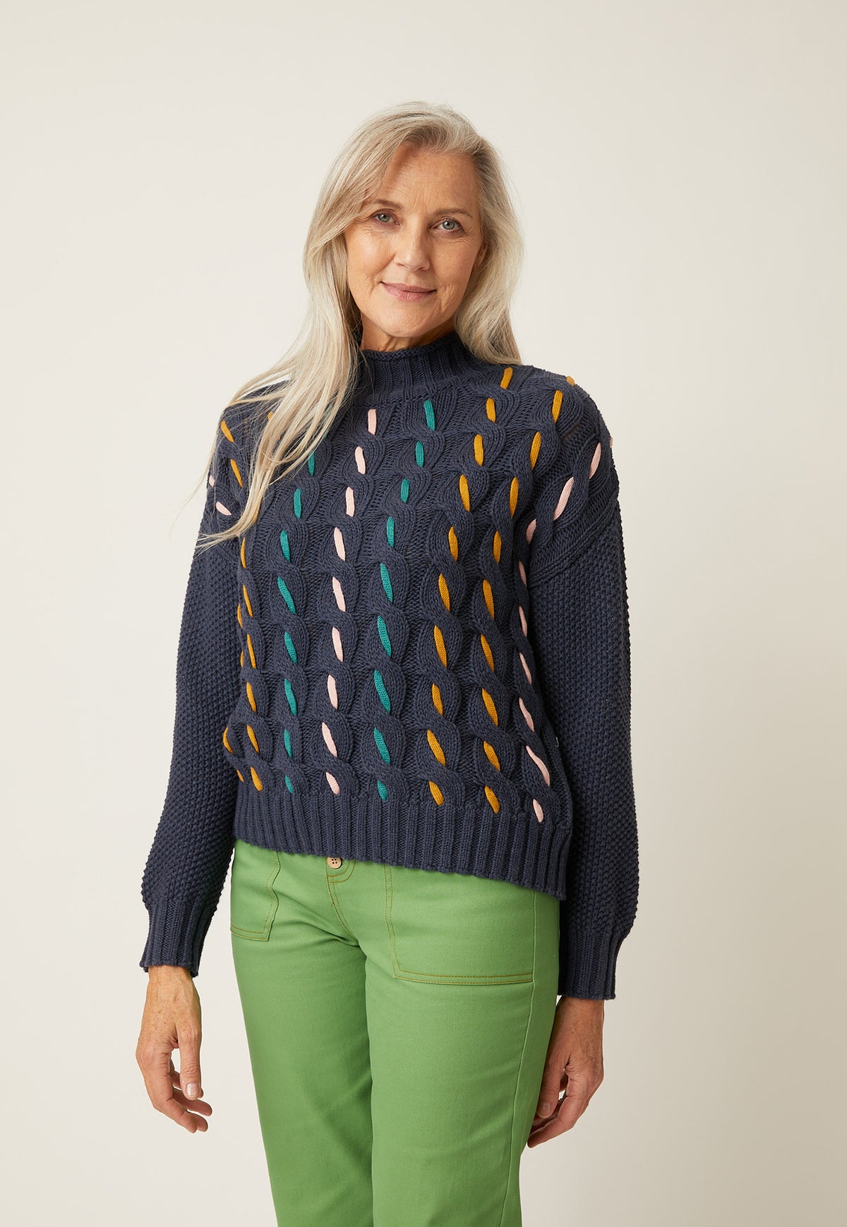 Evie Cable Knit - Navy Marle