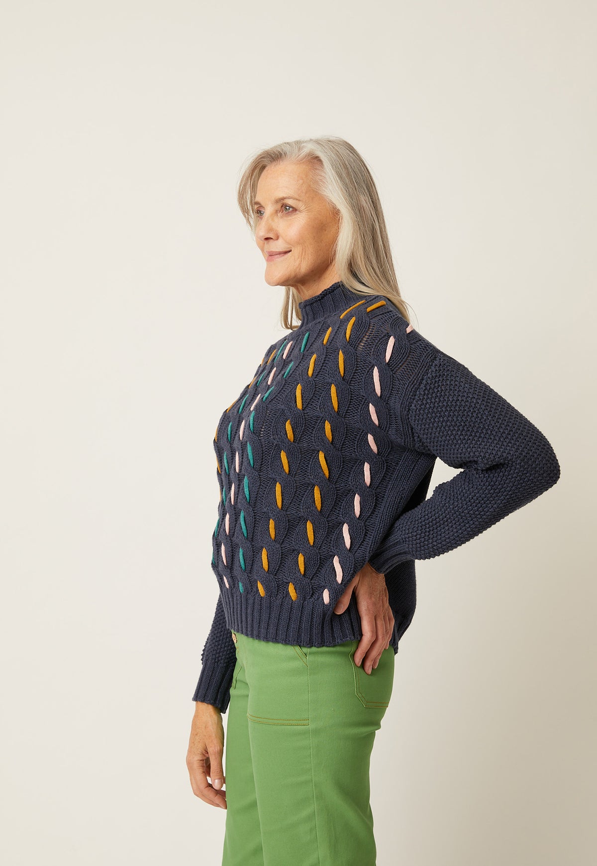 Evie Cable Knit - Navy Marle