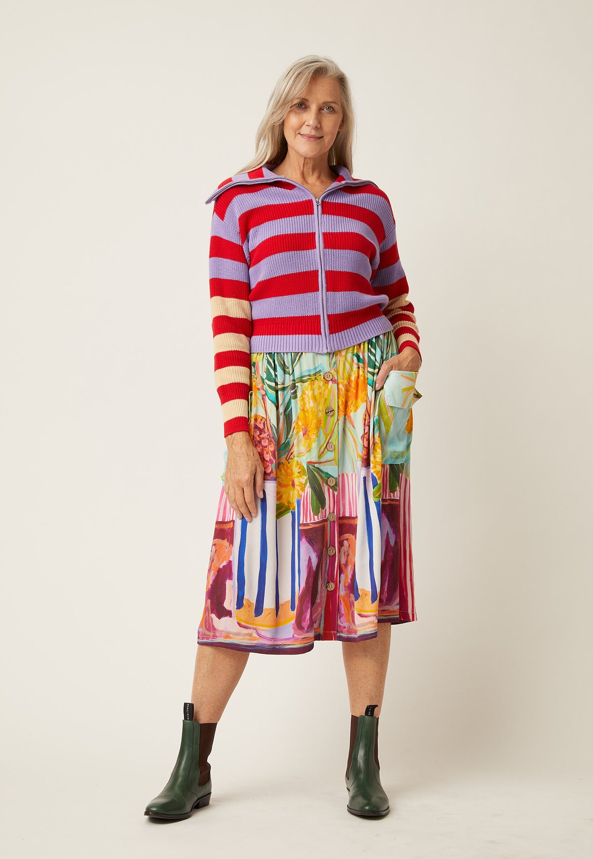 Yasmin Zipper Knit - Chilli Stripe
