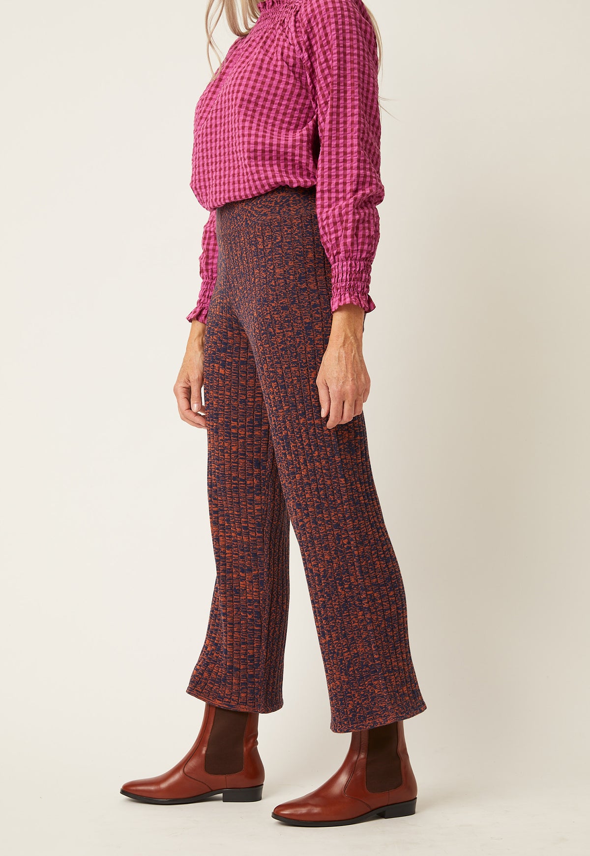 Naho Rib Pants - Navy Orange